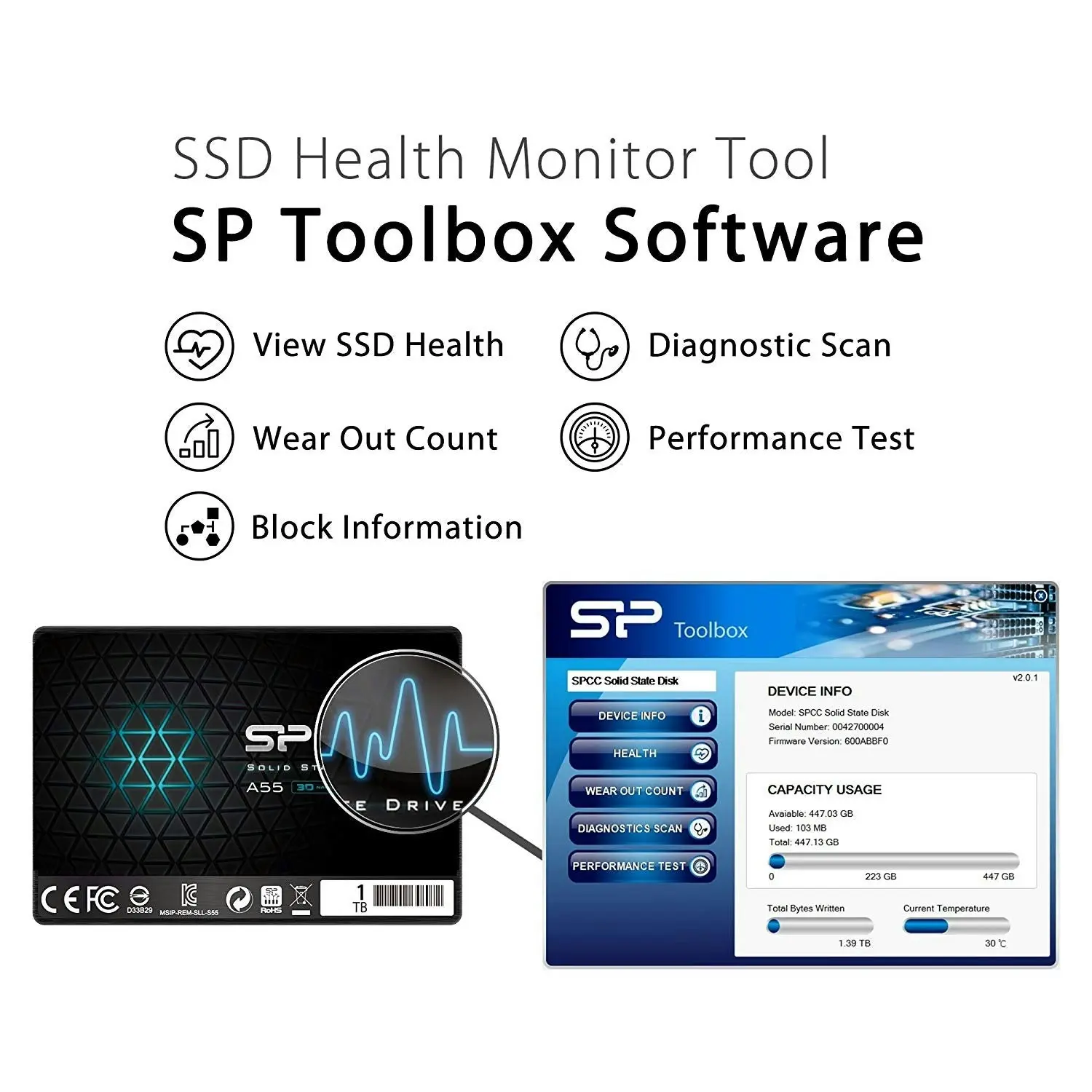 Silicon Power 1TB SSD 3D NAND A55 SLC Cache Performance Boost SATA III 2.5" 7mm (0.28") Internal Solid State Drive (SP001TBSS3A55S25)