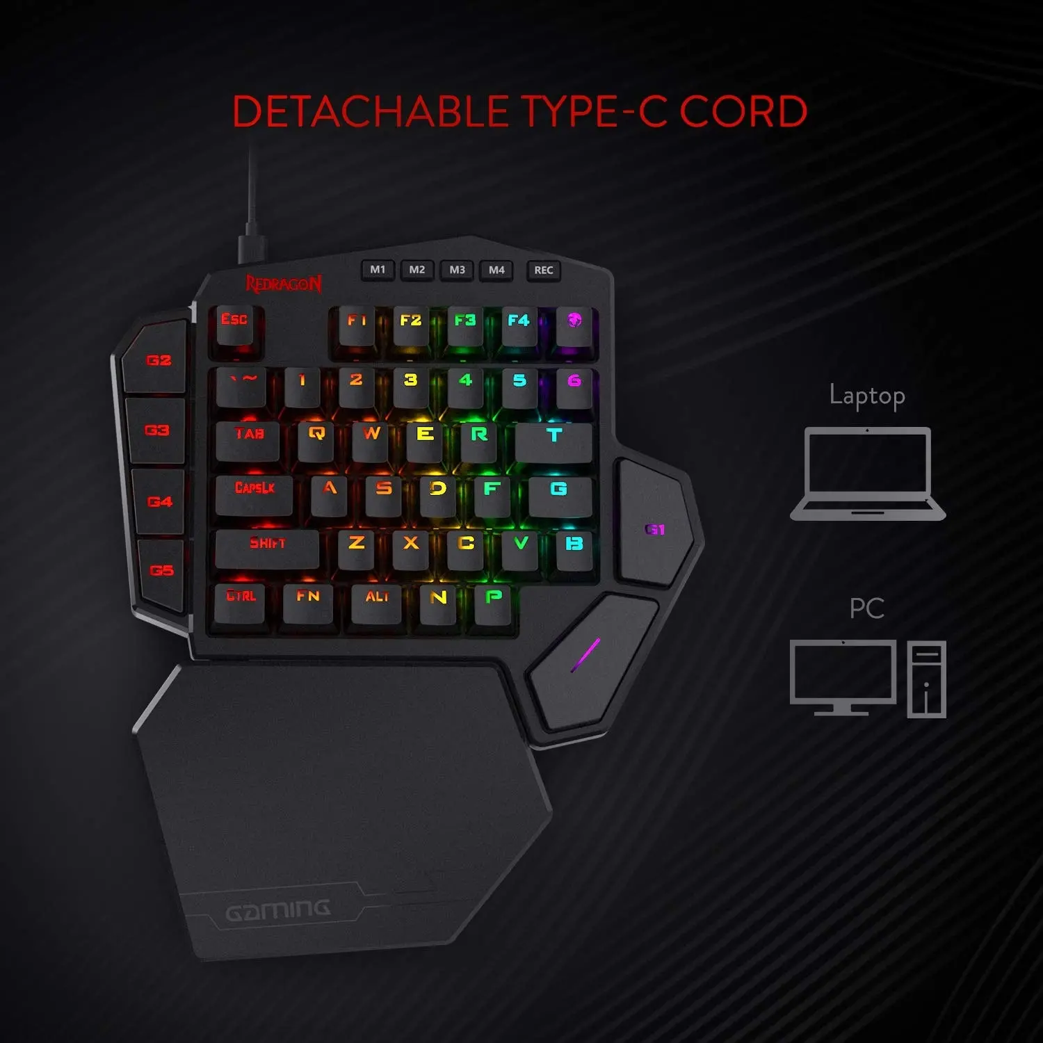 Redragon K585 DITI One-Handed RGB Mechanical Gaming Keyboard, Blue Switches, Professional Gaming Keypad with 7 Onboard Macro Keys, Detachable Wrist Re