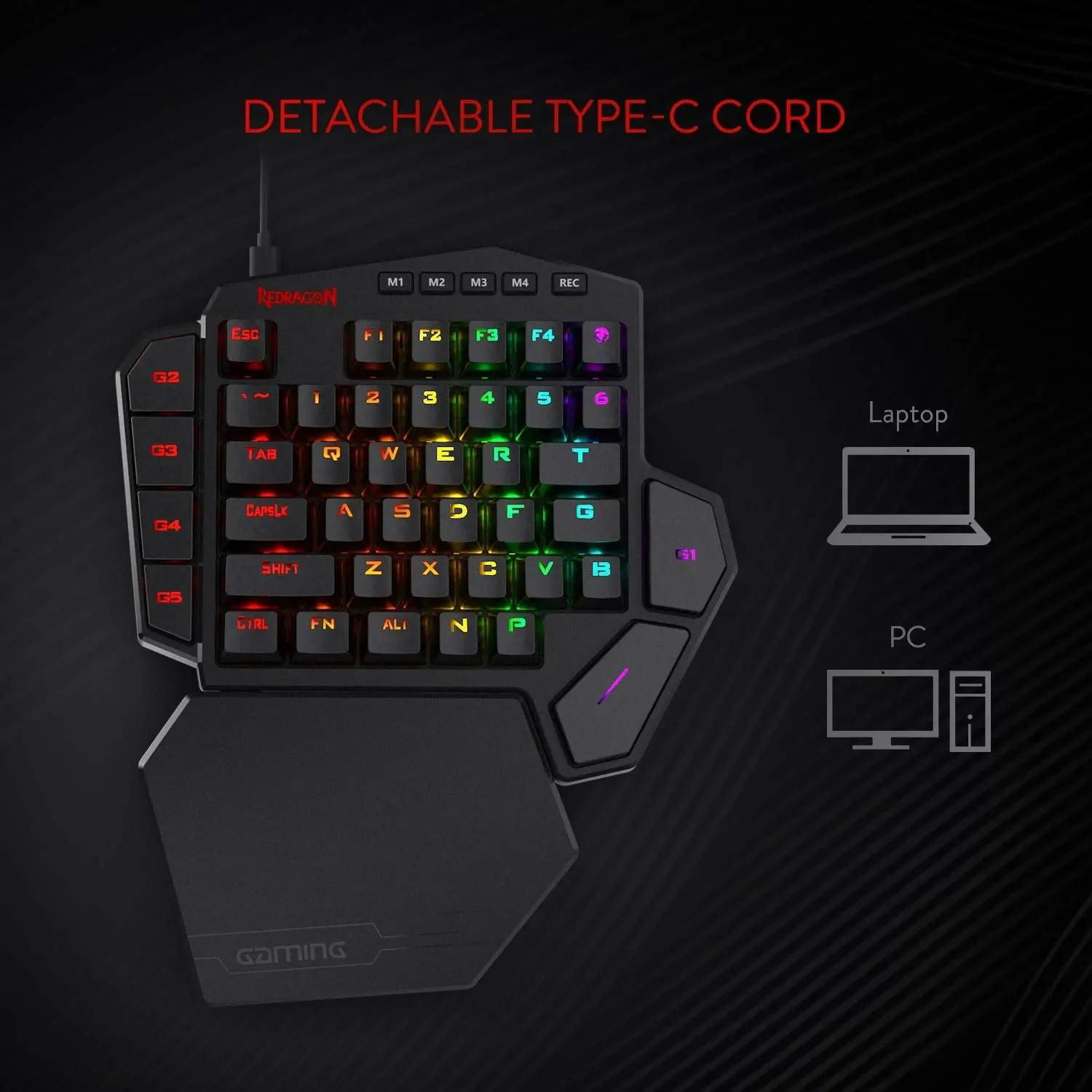 Redragon K585 DITI One-Handed RGB Mechanical Gaming Keyboard, Blue Switches, Professional Gaming Keypad with 7 Onboard Macro Keys, Detachable Wrist Re