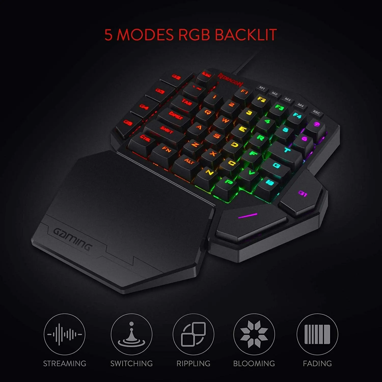 Redragon K585 DITI One-Handed RGB Mechanical Gaming Keyboard, Blue Switches, Professional Gaming Keypad with 7 Onboard Macro Keys, Detachable Wrist Re