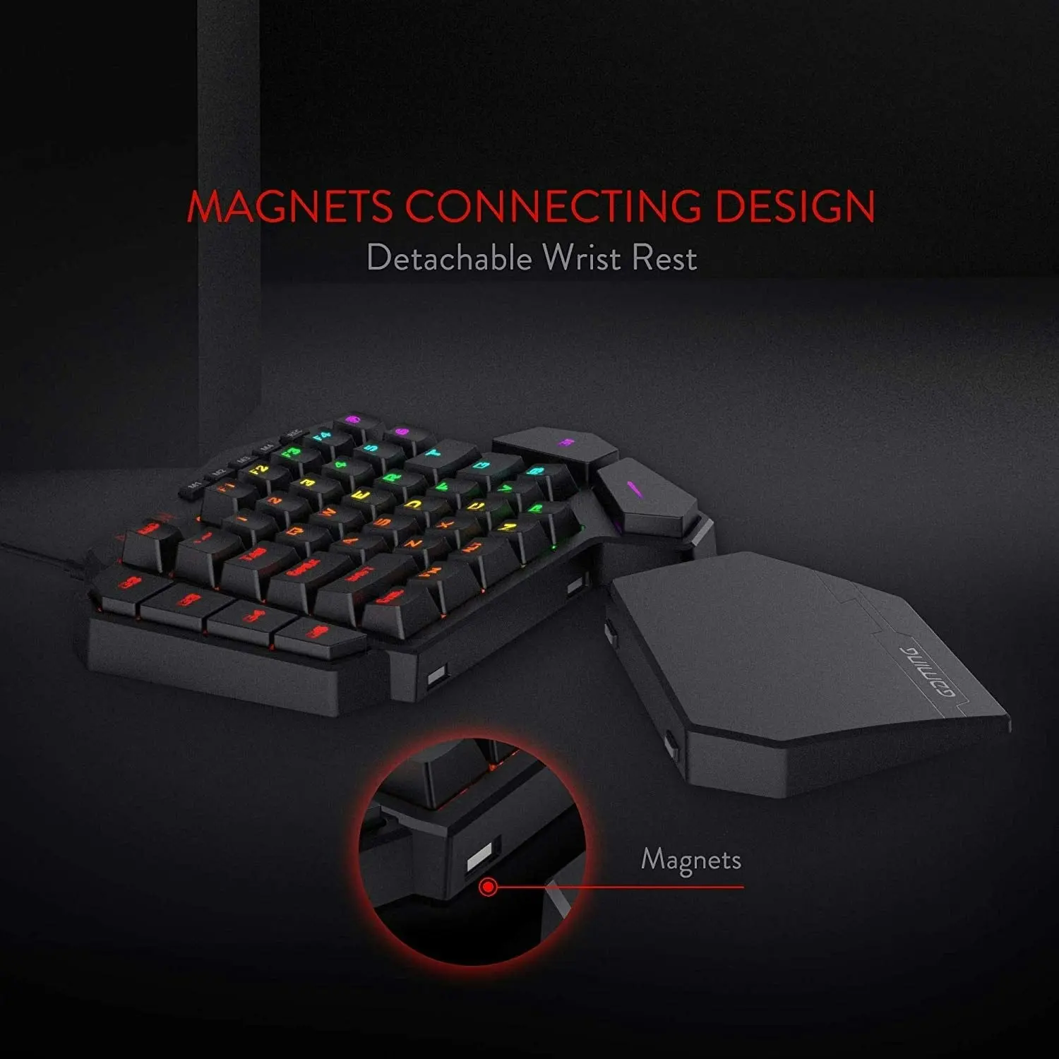 Redragon K585 DITI One-Handed RGB Mechanical Gaming Keyboard, Blue Switches, Professional Gaming Keypad with 7 Onboard Macro Keys, Detachable Wrist Re