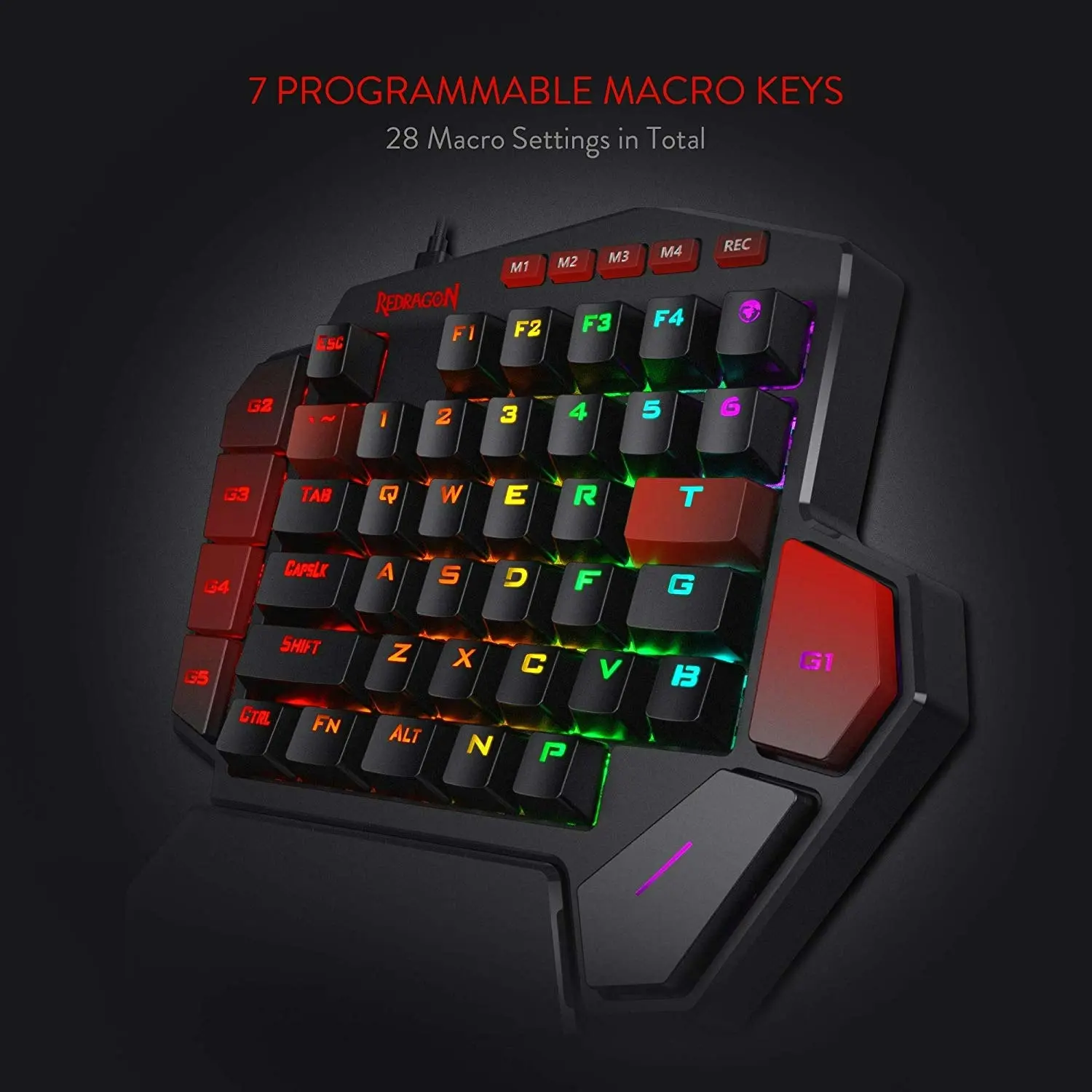 Redragon K585 DITI One-Handed RGB Mechanical Gaming Keyboard, Blue Switches, Professional Gaming Keypad with 7 Onboard Macro Keys, Detachable Wrist Re