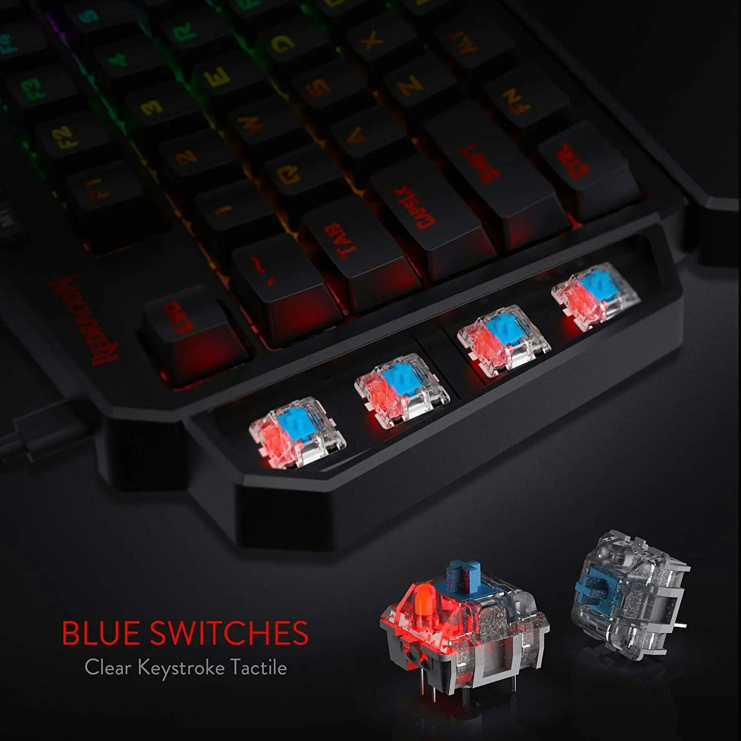 Redragon K585 DITI One-Handed RGB Mechanical Gaming Keyboard, Blue Switches, Professional Gaming Keypad with 7 Onboard Macro Keys, Detachable Wrist Re