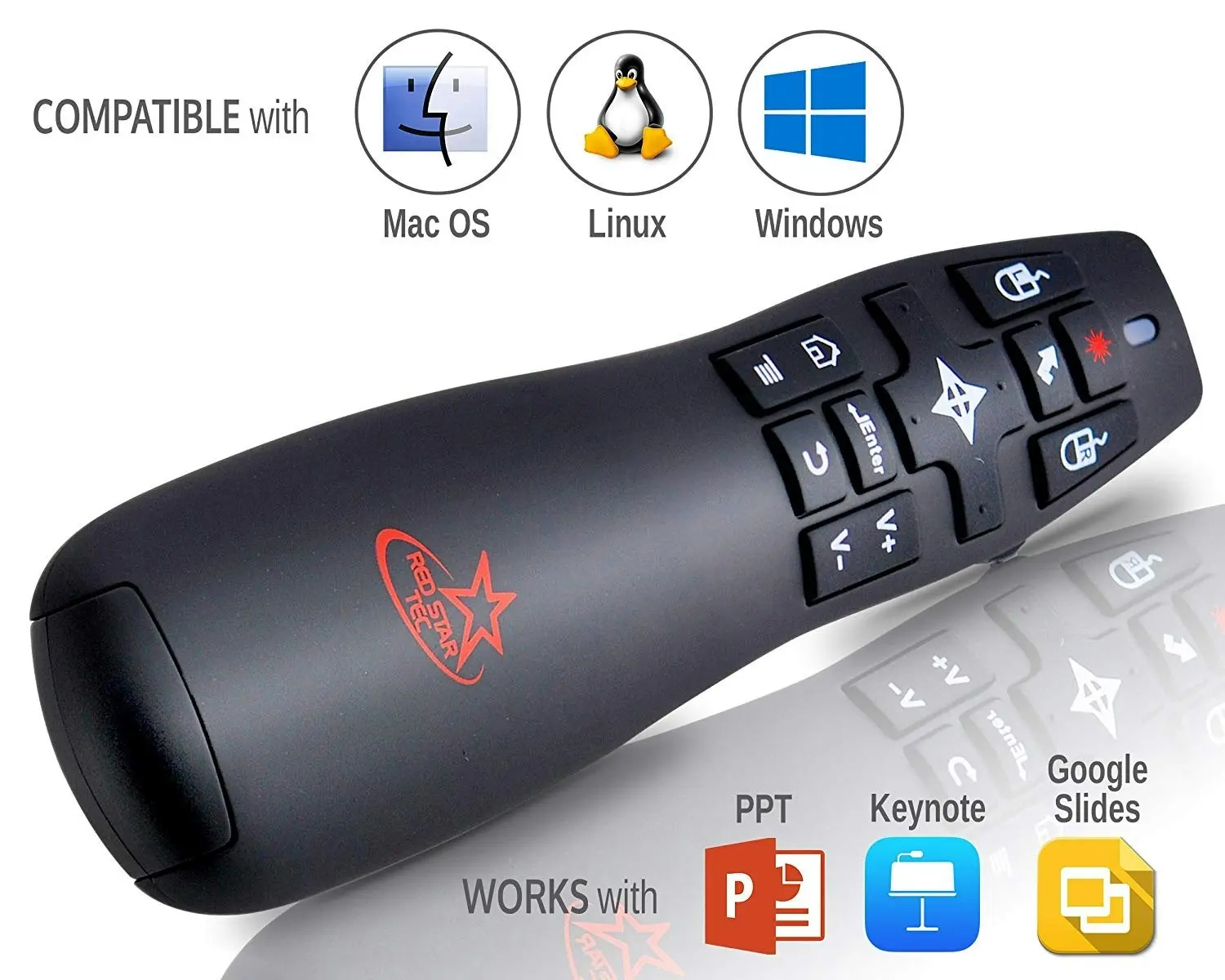 Red Star Tec Wireless Powerpoint Presentation Remote Clicker and Keynote Presenter with Wireless Mouse (PR-820)