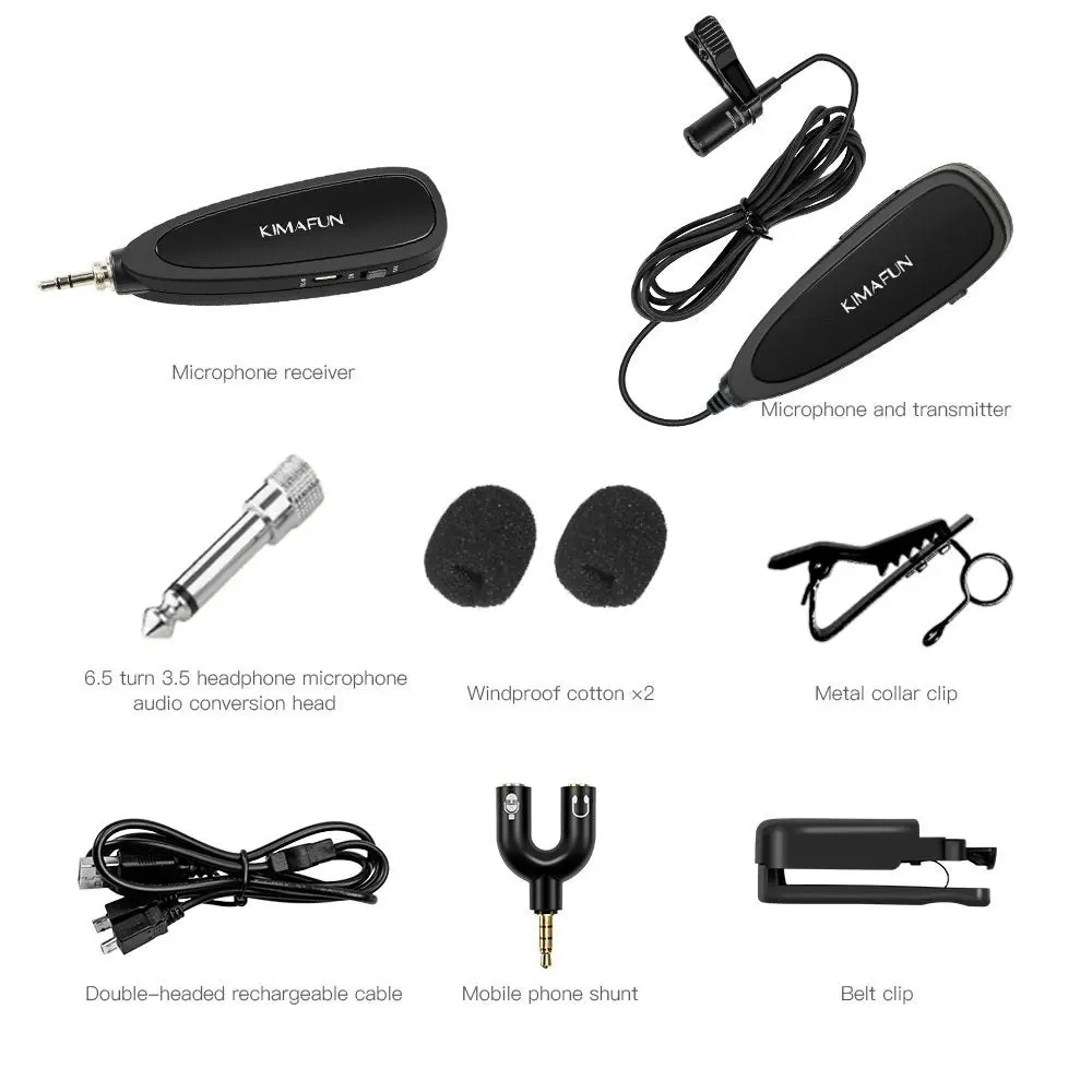 KIMAFUN Wireless Microphone System, 2.4G Wireless Lavalier Microphone with Lavalier Lapel Mics,Wireless Transmitter & Receiver for Computer,Speaker,Ph