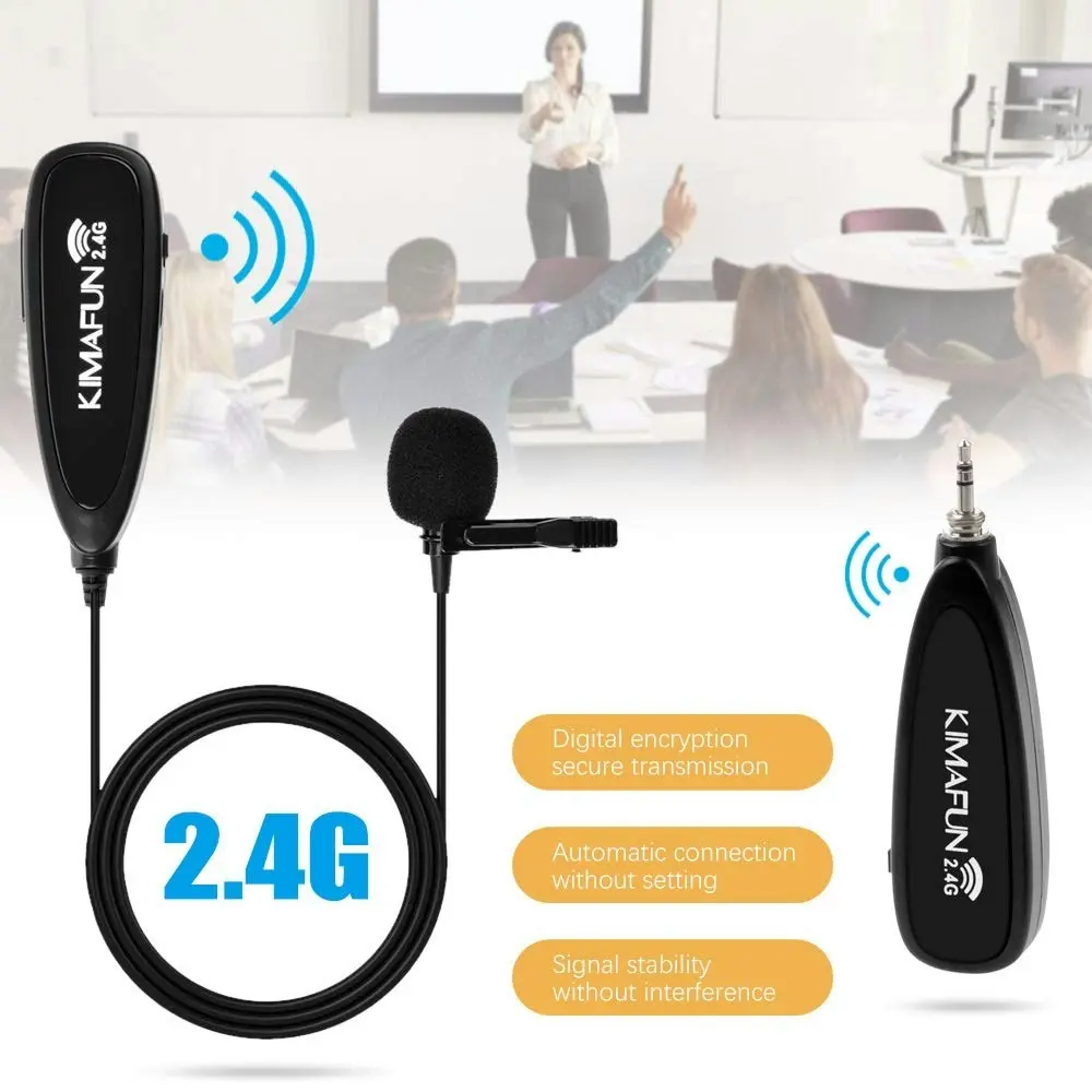 KIMAFUN Wireless Microphone System, 2.4G Wireless Lavalier Microphone with Lavalier Lapel Mics,Wireless Transmitter & Receiver for Computer,Speaker,Ph