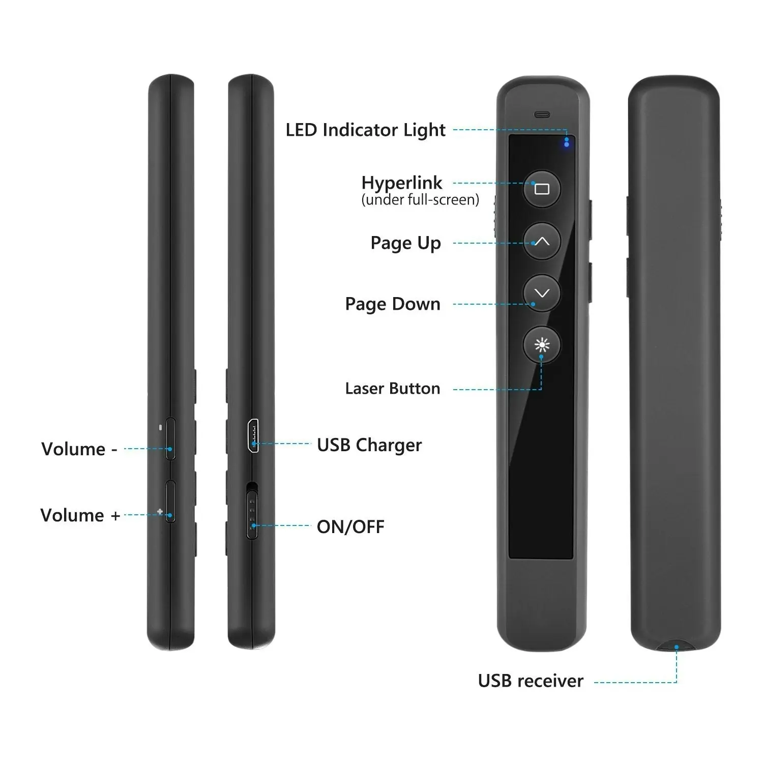 AMERTEER Wireless Presenter, RF 2.4GHz Presentation Remote Rechargeable with Laser Pointer PowerPoint PPT Slides Clicker Support Hyperlink