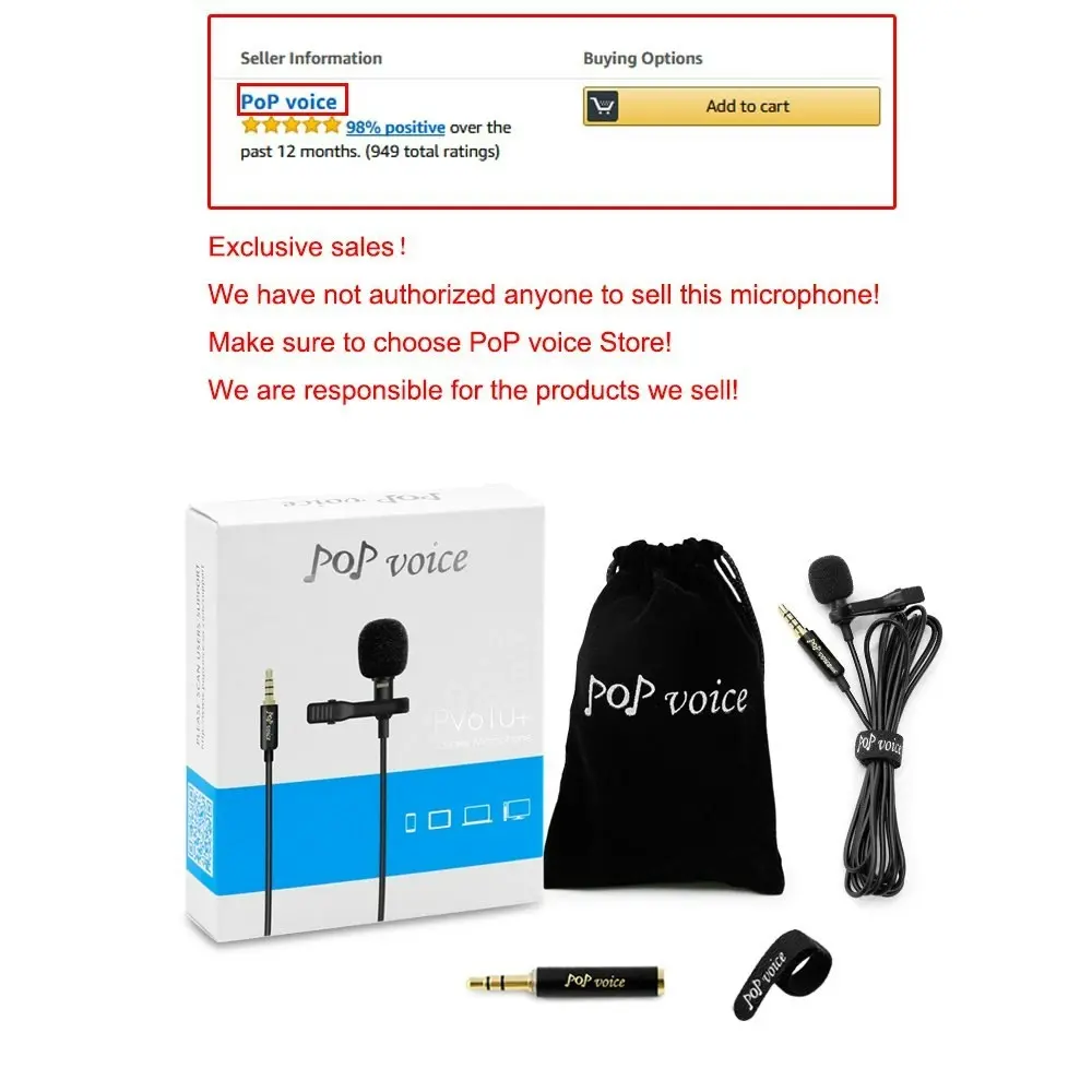 PoP Voice Upgraded Lavalier Lapel Microphone, Omnidirectional Condenser Mic for Apple iPhone iPad Mac Android Smartphones, Youtube, Interview, Studio,