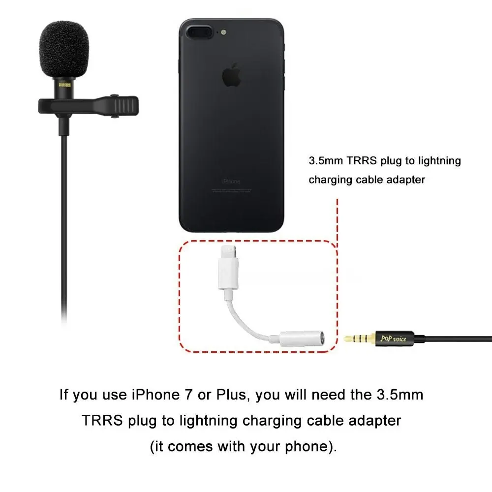 PoP Voice Upgraded Lavalier Lapel Microphone, Omnidirectional Condenser Mic for Apple iPhone iPad Mac Android Smartphones, Youtube, Interview, Studio,