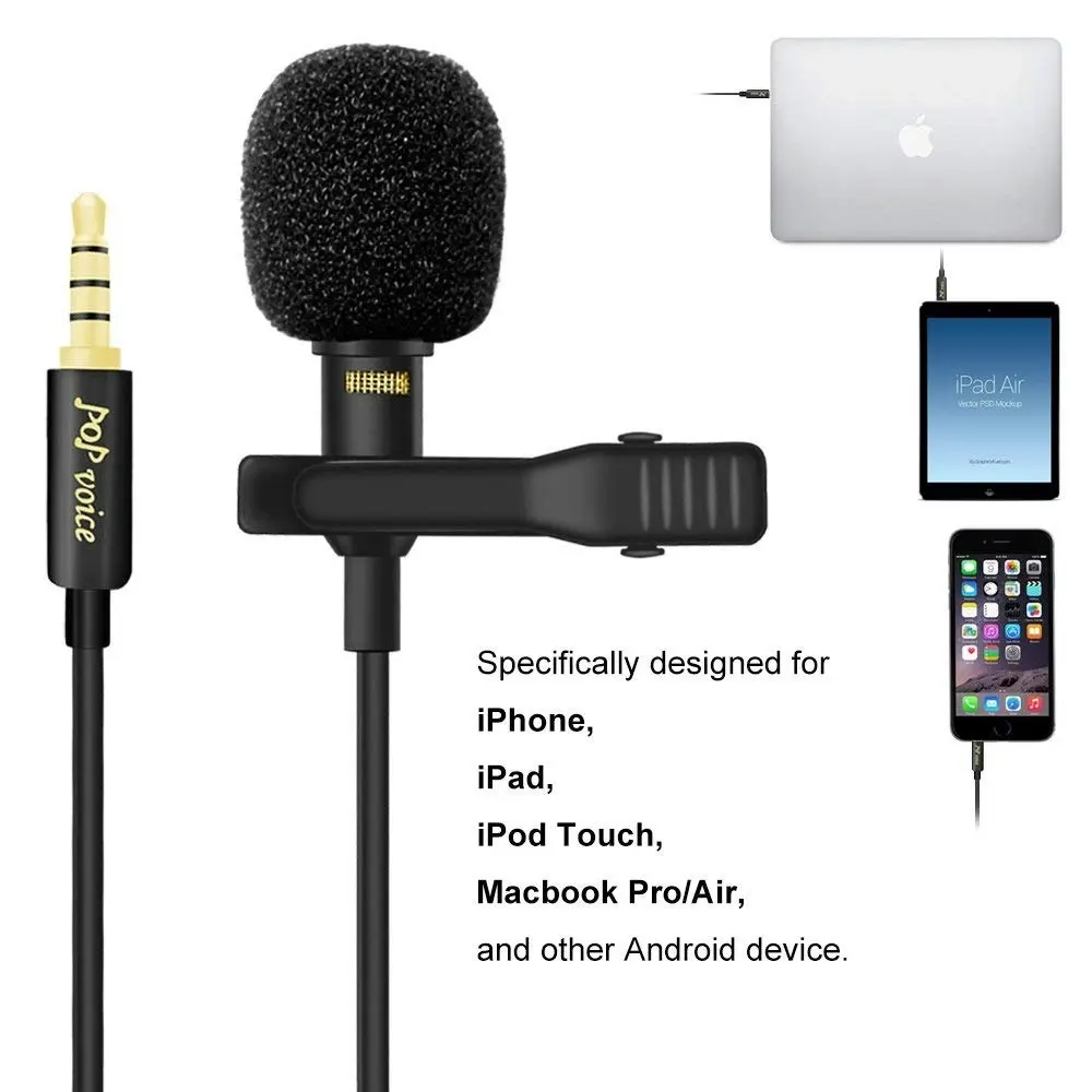 PoP Voice Upgraded Lavalier Lapel Microphone, Omnidirectional Condenser Mic for Apple iPhone iPad Mac Android Smartphones, Youtube, Interview, Studio,