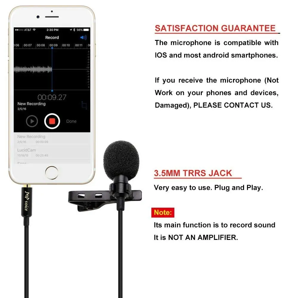 PoP Voice Professional #1 Best Lavalier Lapel Microphone Omnidirectional Condenser Mic for Apple IPhone Android & Windows Smartphones,Youtube,Intervie