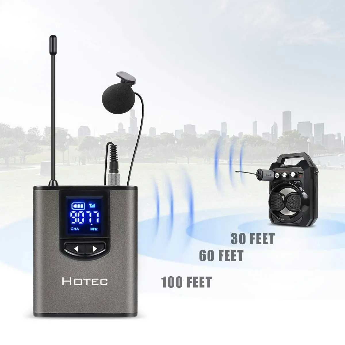 Hotec UHF Wireless Headset Microphone/Lavalier Lapel Mic with Bodypack Transmitter and Mini Rechargeable Receiver 1/4" Output, For Live Performances,