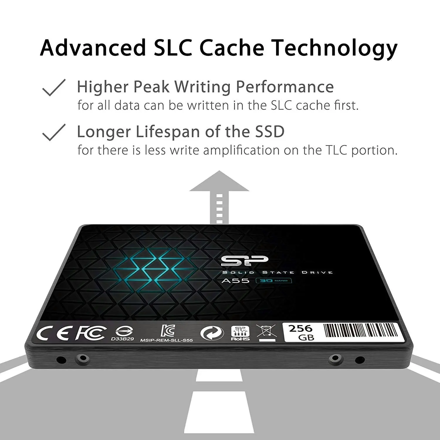 Silicon Power 256GB Internal Solid State Drive SSD 3D NAND A55 SATA III 2.5" 7mm (0.28")