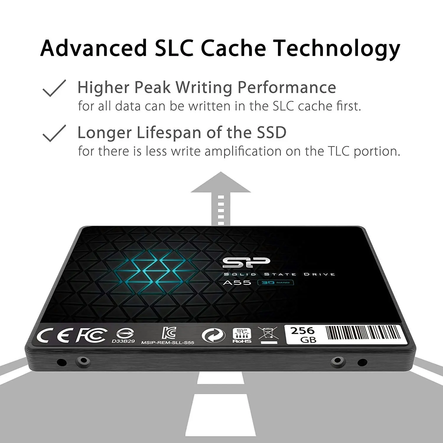 Silicon Power 256GB Internal Solid State Drive SSD 3D NAND A55 SATA III 2.5" 7mm (0.28")