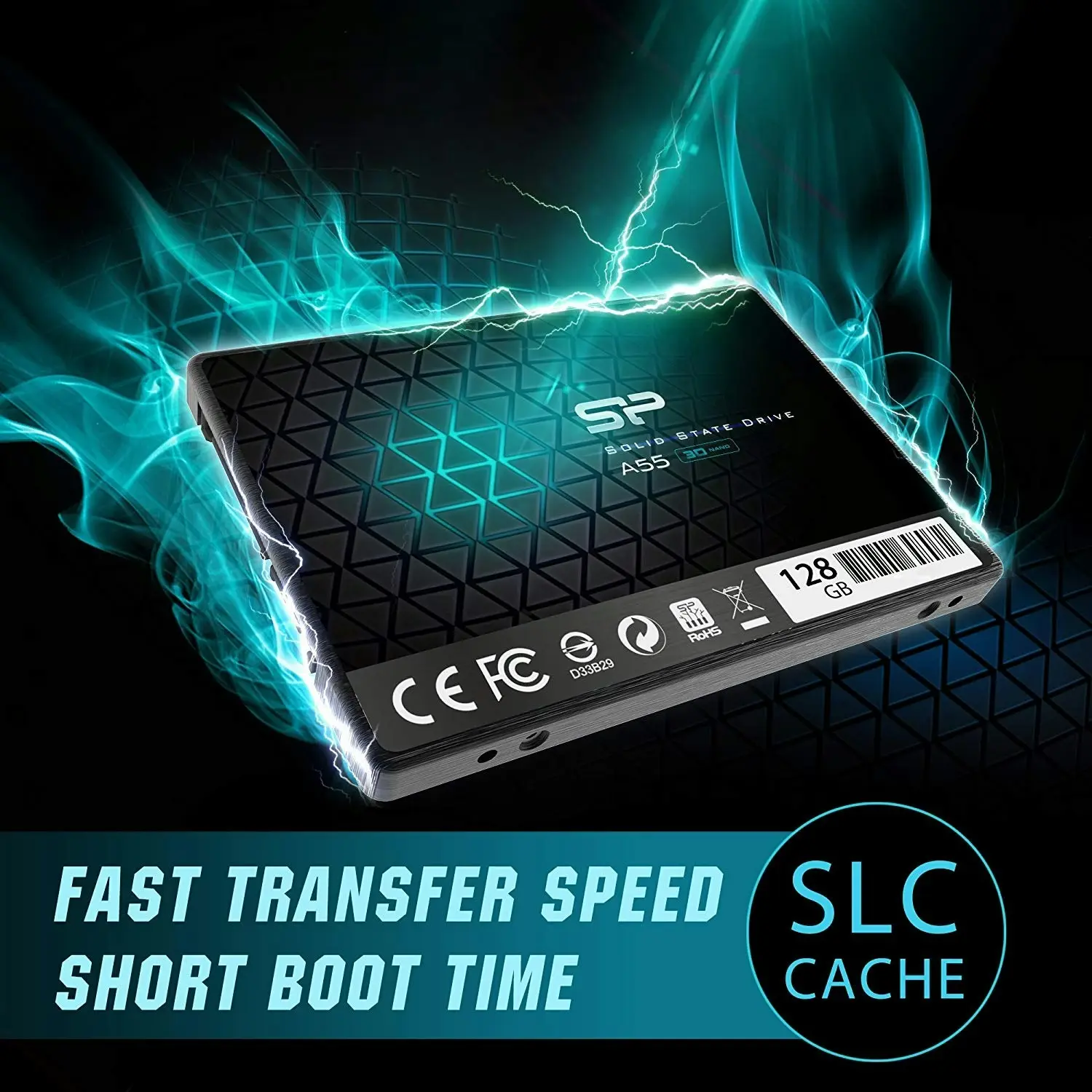 Silicon Power 128GB SSD 3D NAND A55 SLC Cache Performance Boost SATA III 2.5" 7mm (0.28") Internal Solid State Drive (SU128GBSS3A55S25AC)