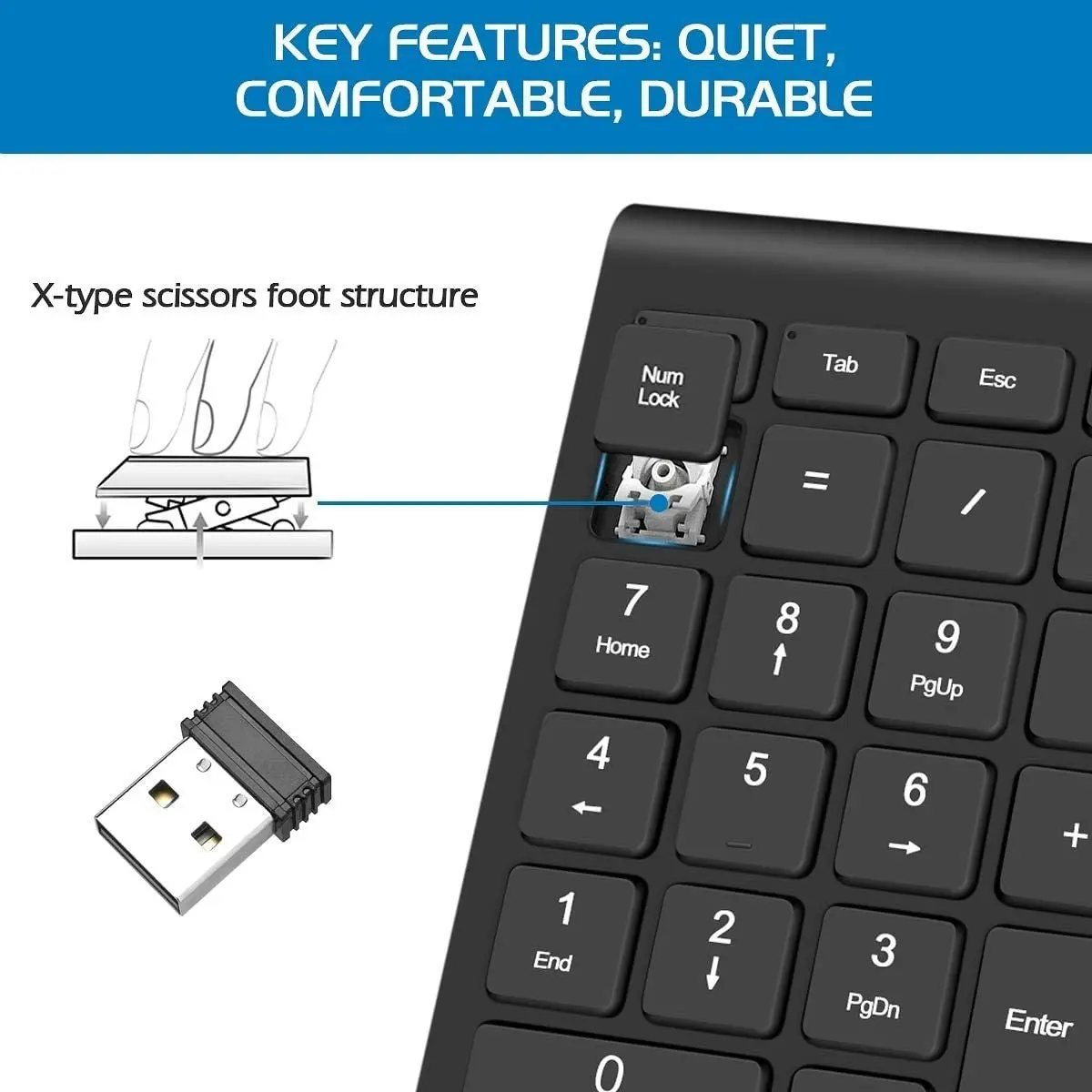 Foloda Wireless Number Pads, Numeric Keypad Numpad 22 Keys Portable 2.4 GHz Financial Accounting Number Keyboard Extensions 10 Key for Laptop, PC, Des