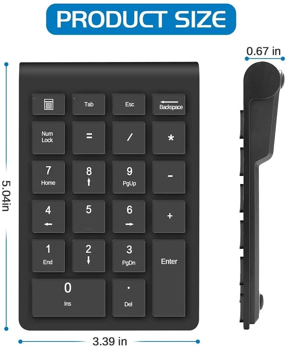 Foloda Wireless Number Pads, Numeric Keypad Numpad 22 Keys Portable 2.4 GHz Financial Accounting Number Keyboard Extensions 10 Key for Laptop, PC, Des