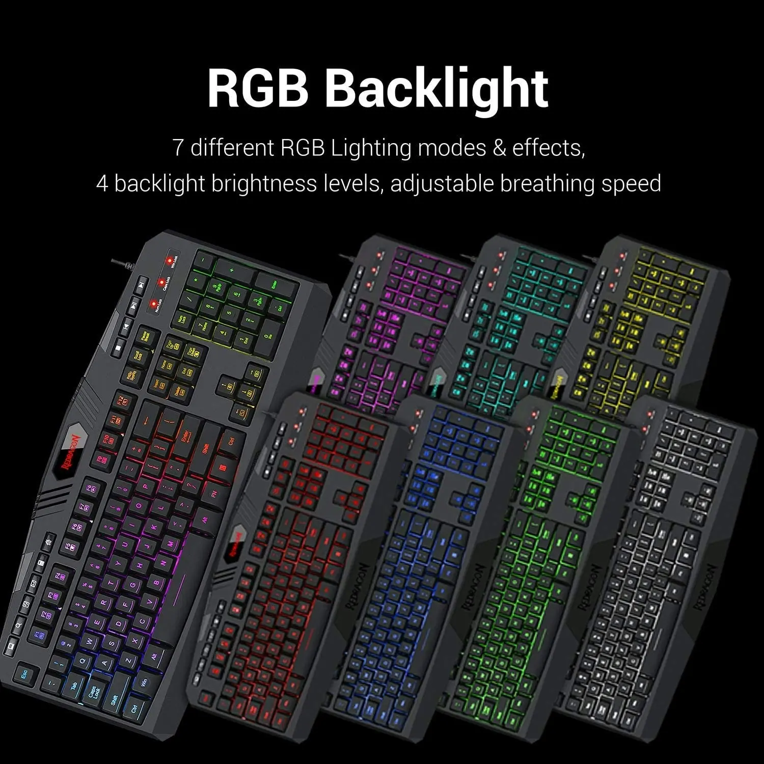 Redragon S101 Wired Gaming Keyboard and Mouse Combo RGB Backlit Gaming Keyboard with Multimedia Keys Wrist Rest and Red Backlit Gaming Mouse 3200 DPI