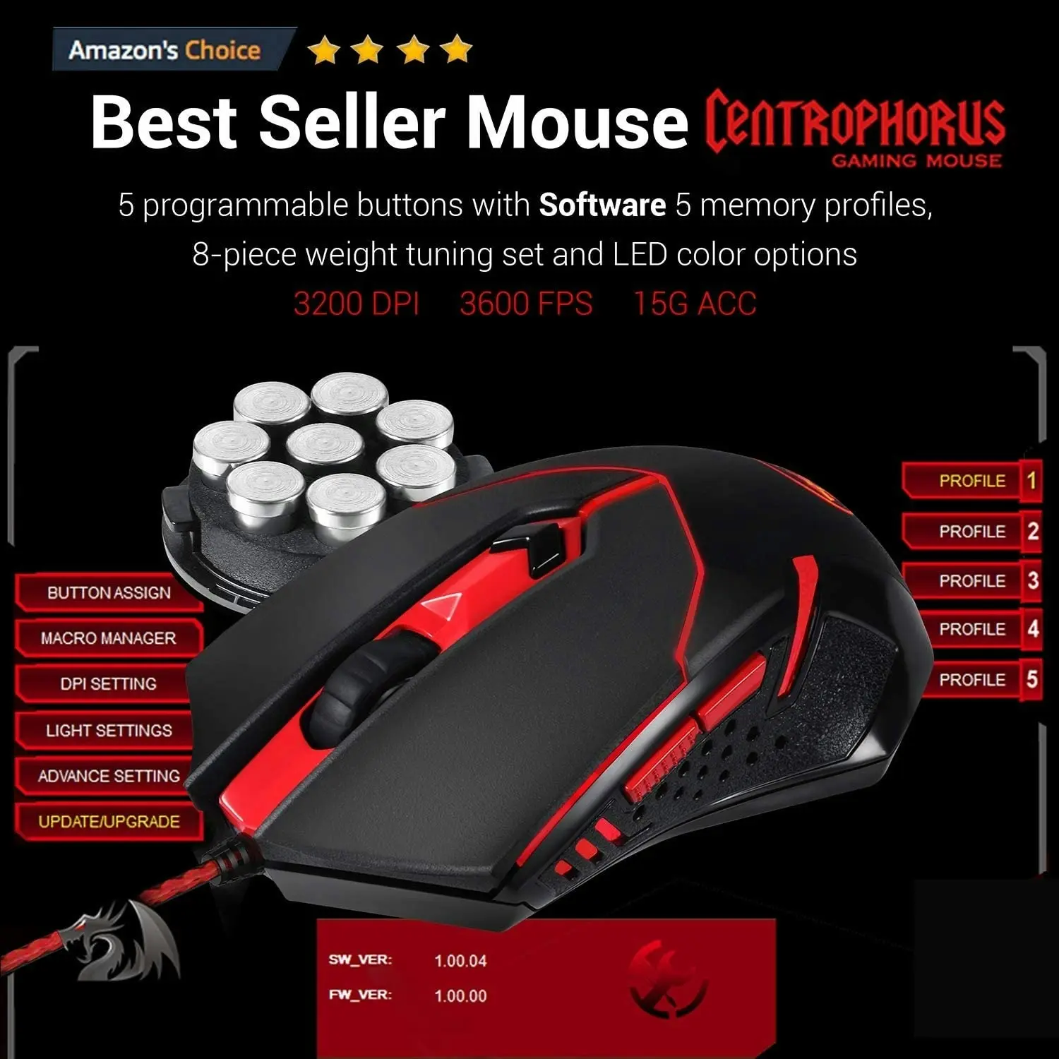 Redragon S101 Wired Gaming Keyboard and Mouse Combo RGB Backlit Gaming Keyboard with Multimedia Keys Wrist Rest and Red Backlit Gaming Mouse 3200 DPI