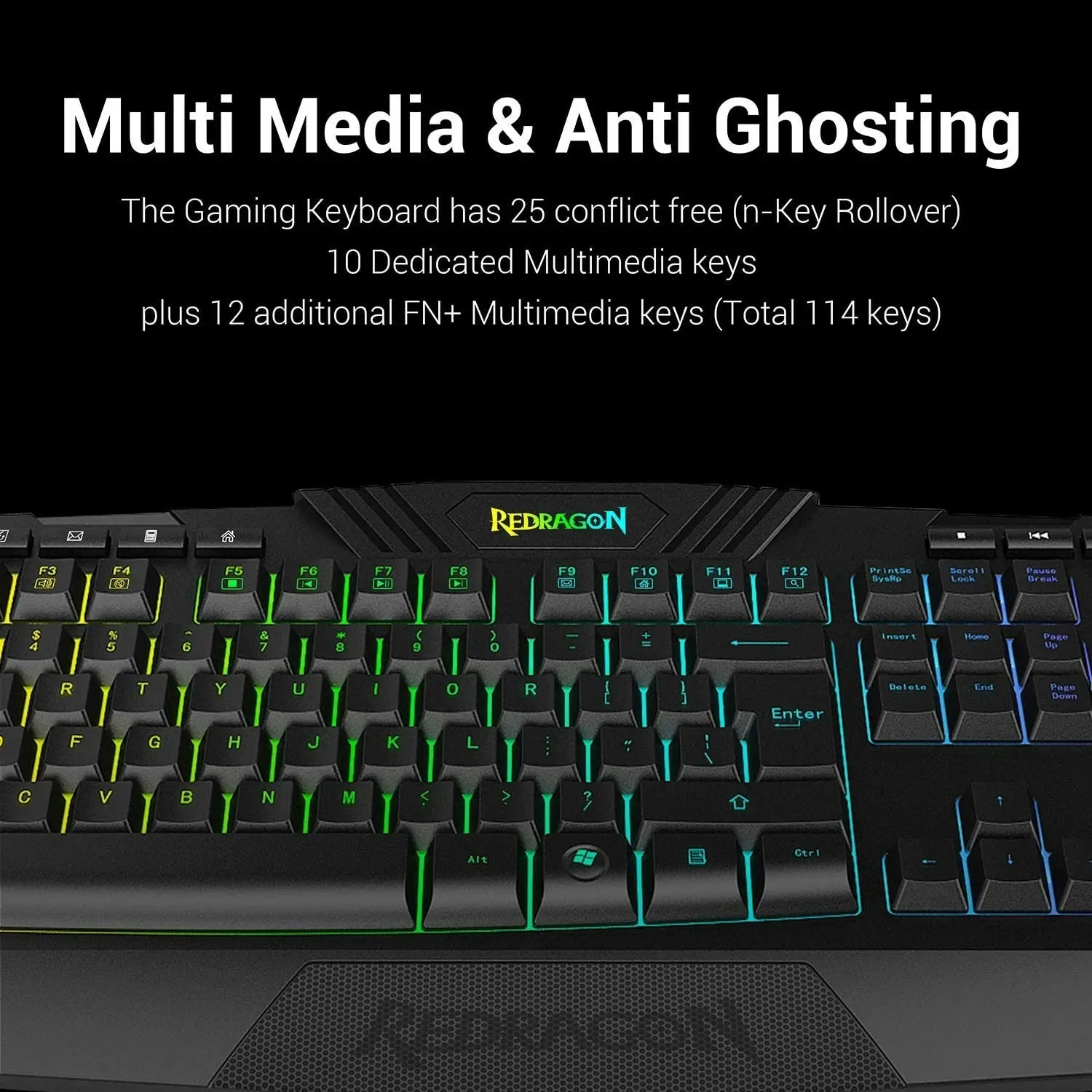 Redragon S101 Wired Gaming Keyboard and Mouse Combo RGB Backlit Gaming Keyboard with Multimedia Keys Wrist Rest and Red Backlit Gaming Mouse 3200 DPI