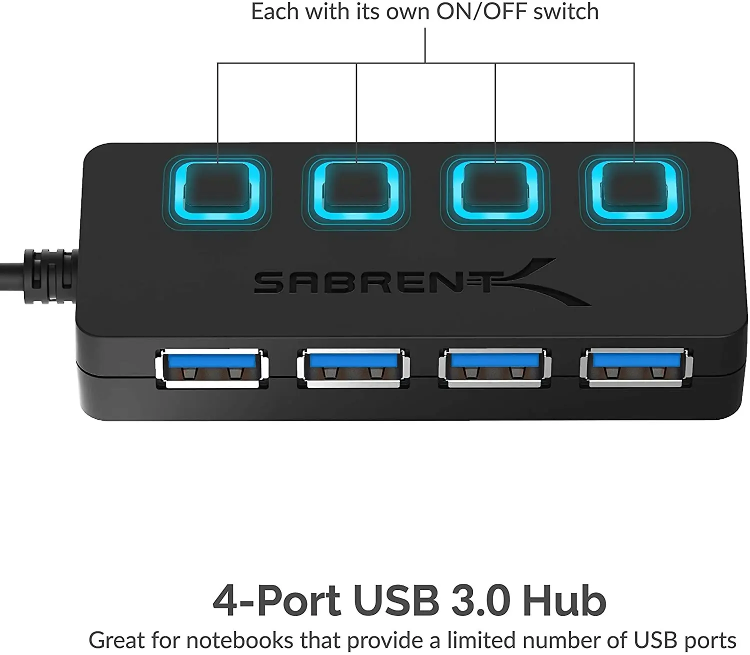 Sabrent 4-Port USB 3.0 Hub with Individual LED Power Switches (HB-UM43)