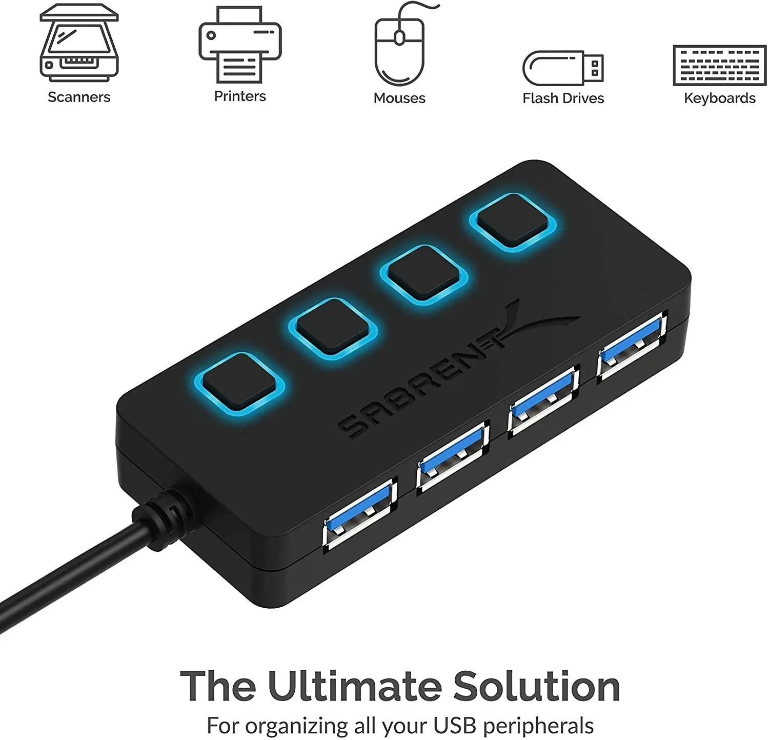 Sabrent 4-Port USB 3.0 Hub with Individual LED Power Switches (HB-UM43)