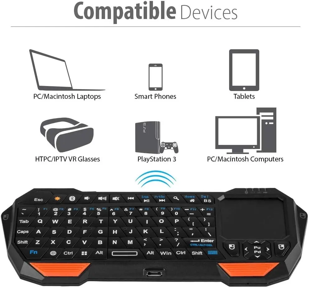 Fosmon Mini Bluetooth Keyboard (QWERTY Keypad), Wireless Portable Lightweight with built-in Touchpad, works with Apple TV, PS4, Smartphones and more