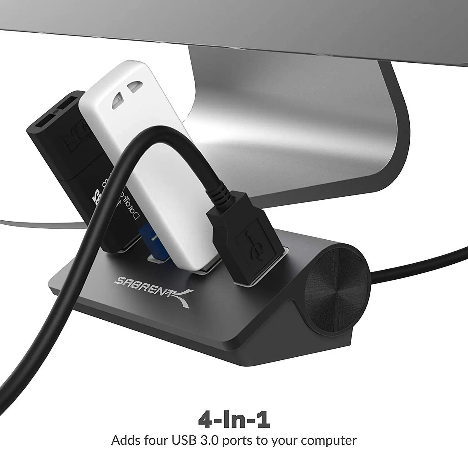 Sabrent Premium 4 Port Black Aluminum USB 3.0 Hub (30" Cable) for iMac, MacBook, MacBook Pro, MacBook Air, Mac Mini, or Any PC [Black] (HB-MC3B)