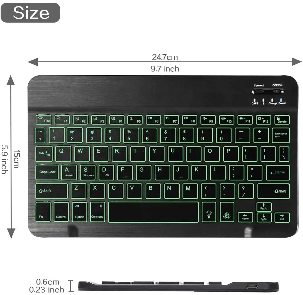 Portable Ultra-Slim 7 Colors Backlit Wireless Bluetooth Keyboard Compatible with Samsung Galaxy Tab A 10.1/9.7/10.5,Galaxy Tab E 9.6/8.0, Tab S, Galax