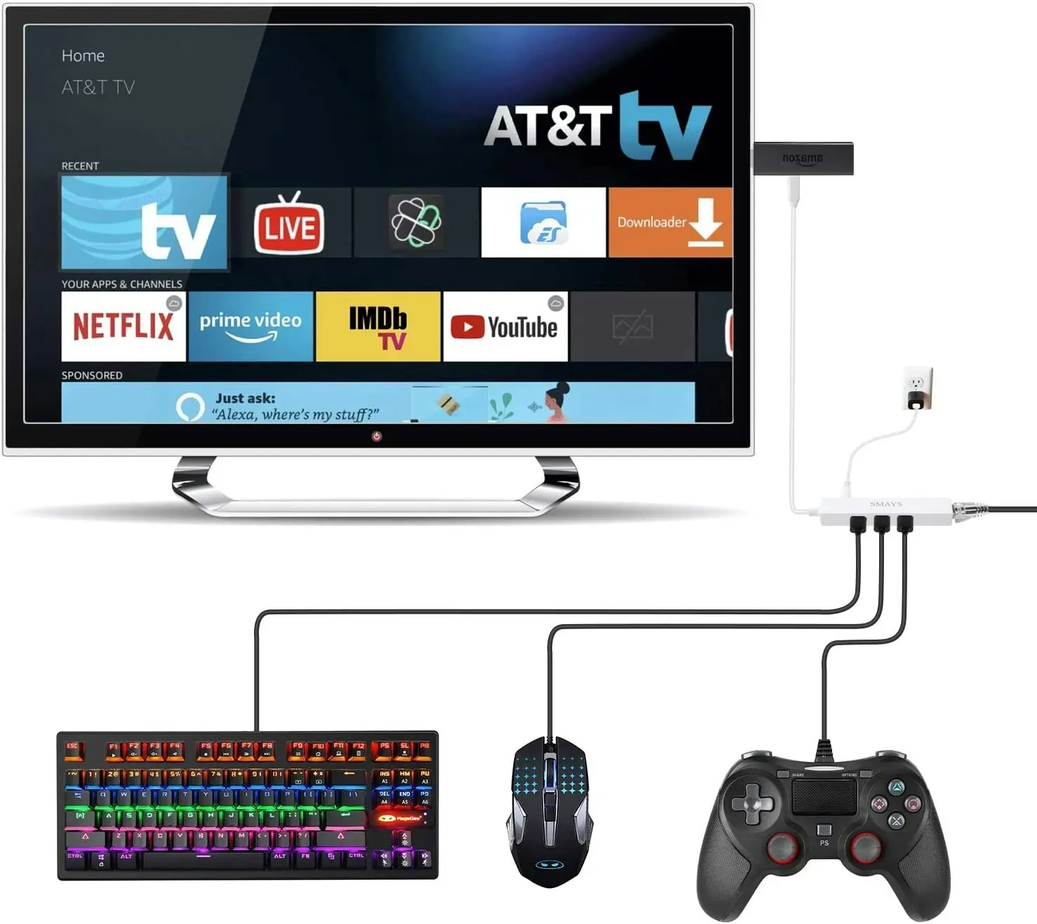 Ethernet Adapter for TV Stick 4K Cube, Google Chromecast and Micro USB OTG Cable HUB with Power