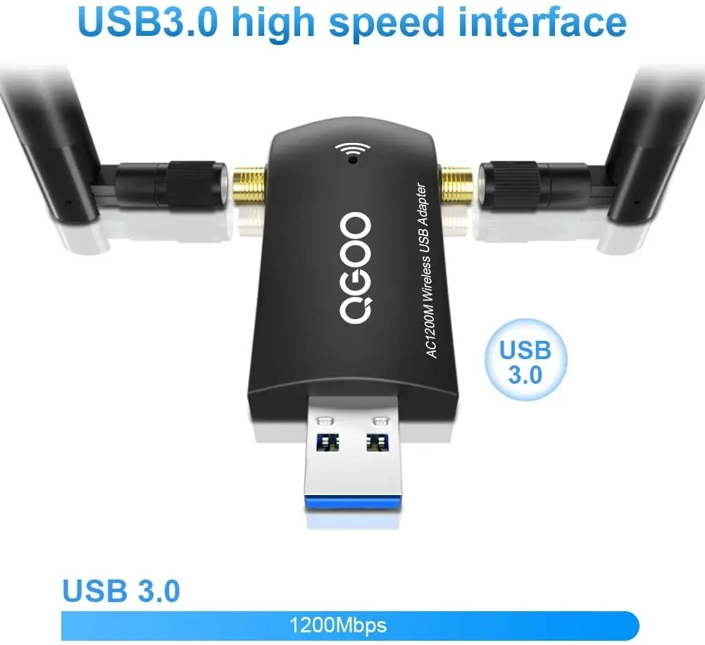 1200Mbps Wireless USB Wifi Adapter, ZTESY Wifi Adapter,AC1200 Dual Band 802.11 ac/a/b/g/n，2.4GHz/300Mbps 5GHz/867Mbps High Gain Dual 2 X 5dBi Antennas