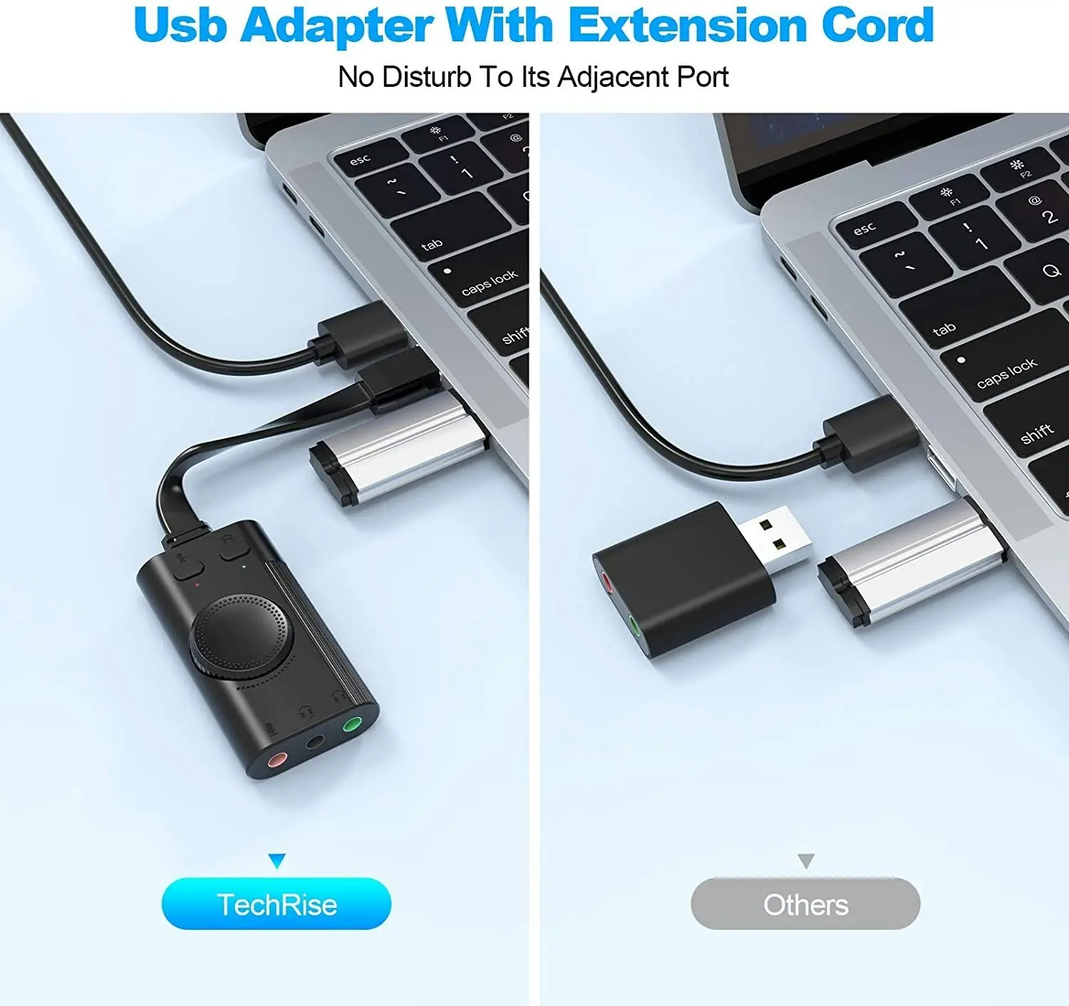 TechRise USB Sound Card, USB External Stereo Sound Adapter Splitter Converter with Volume Control for Windows and Mac, Plug & Play, No Drivers Needed