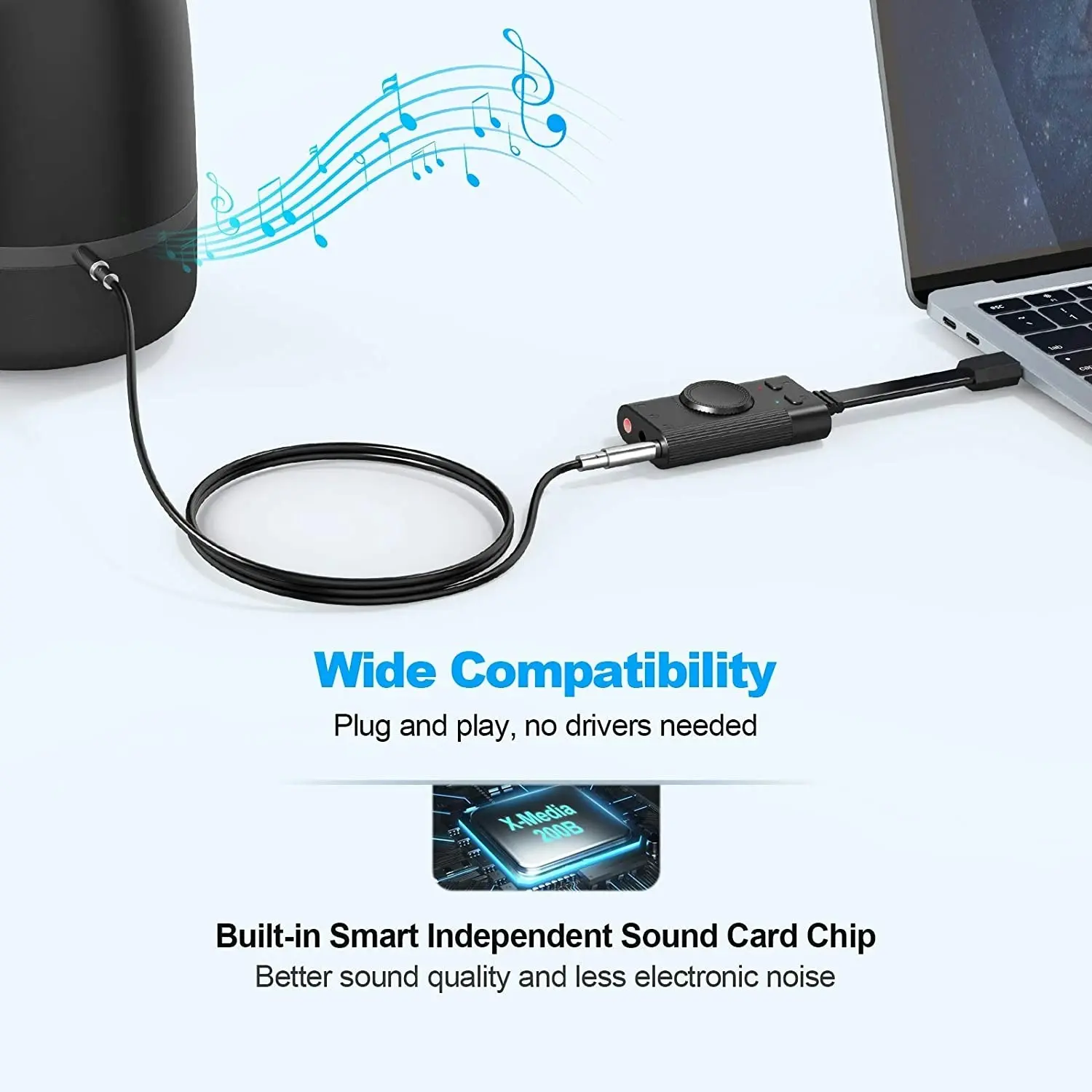 TechRise USB Sound Card, USB External Stereo Sound Adapter Splitter Converter with Volume Control for Windows and Mac, Plug & Play, No Drivers Needed