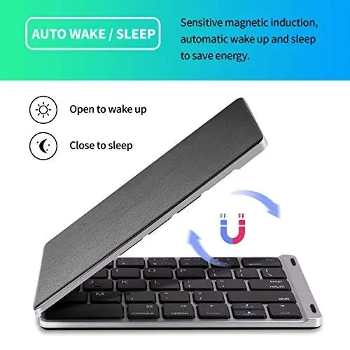 Samsers Foldable Bluetooth Keyboard - Portable Wireless Keyboard with Stand Holder, Rechargeable Full Size Ultra Slim Folding Keyboard Compatible iOS