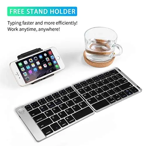 Samsers Foldable Bluetooth Keyboard - Portable Wireless Keyboard with Stand Holder, Rechargeable Full Size Ultra Slim Folding Keyboard Compatible iOS