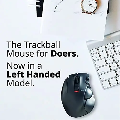 ELECOM Left-Handed 2.4GHz Wireless Thumb-operated Trackball Mouse, 6-Button Function with Smooth Tracking, Precision Optical Gaming Sensor (M-XT4DRBK)