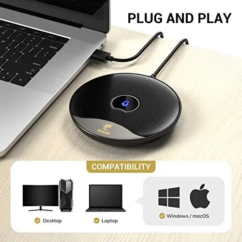 TONOR USB Conference Microphone, 360° Omnidirectional PC Computer Condenser Mic with Mute Button for Online Meeting/Class, Zoom Call, Skype Chatting,