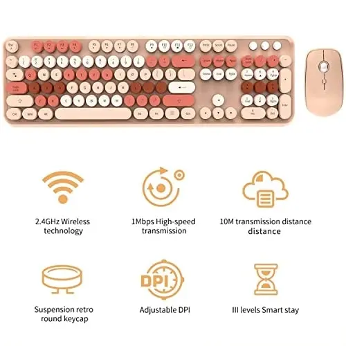 FOPETT Keyboard and Mouse Sets Wireless Keyboard and Mouse Sets,Reliable 2.4 GHz