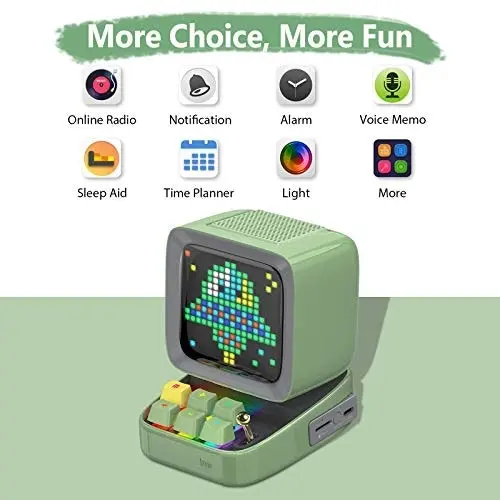 Divoom Ditoo Programmable Pixel Art LED-Bluetooth-Speaker Showing-Clock Emoji DIY Design for Home Wedding Party Decoration with Wireless App Control (Green)