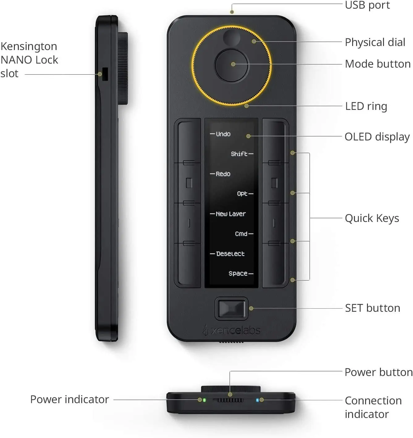 Xencelabs Quick Keys for Pen Tablet, Pen Displays, 40 Customizable Shortcut Keys, OLED Display, Used Wired or Wirelessly for Macos, Windows, and Linux