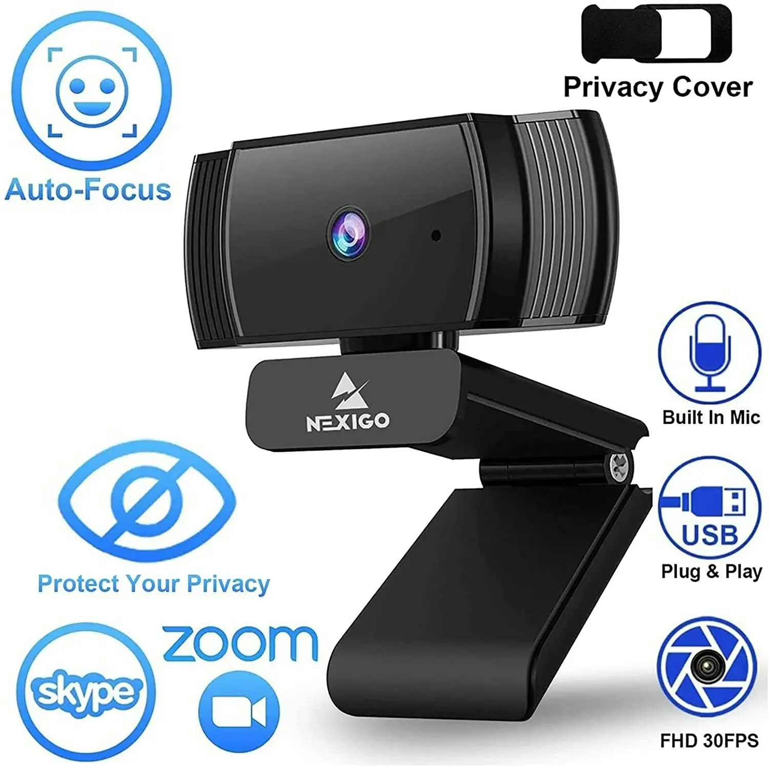 NexiGo N930AF Webcam with Microphone for Desktop, Autofocus, Webcam for Laptop, Computer Camera, 1080P HD USB Web Camera, Compatible with Zoom/Skype/Teams/Webex