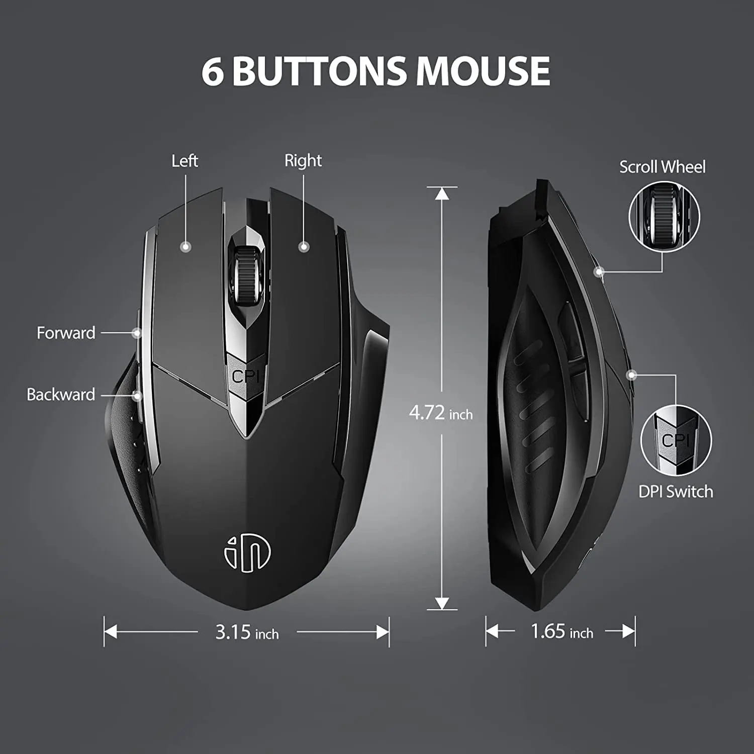 INPHIC Wireless Mouse 700Mah Large Ergonomic Rechargeable 2.4G Optical PC Laptop Cordless Mice with USB Nano Receiver, for Windows Computer Office, Black