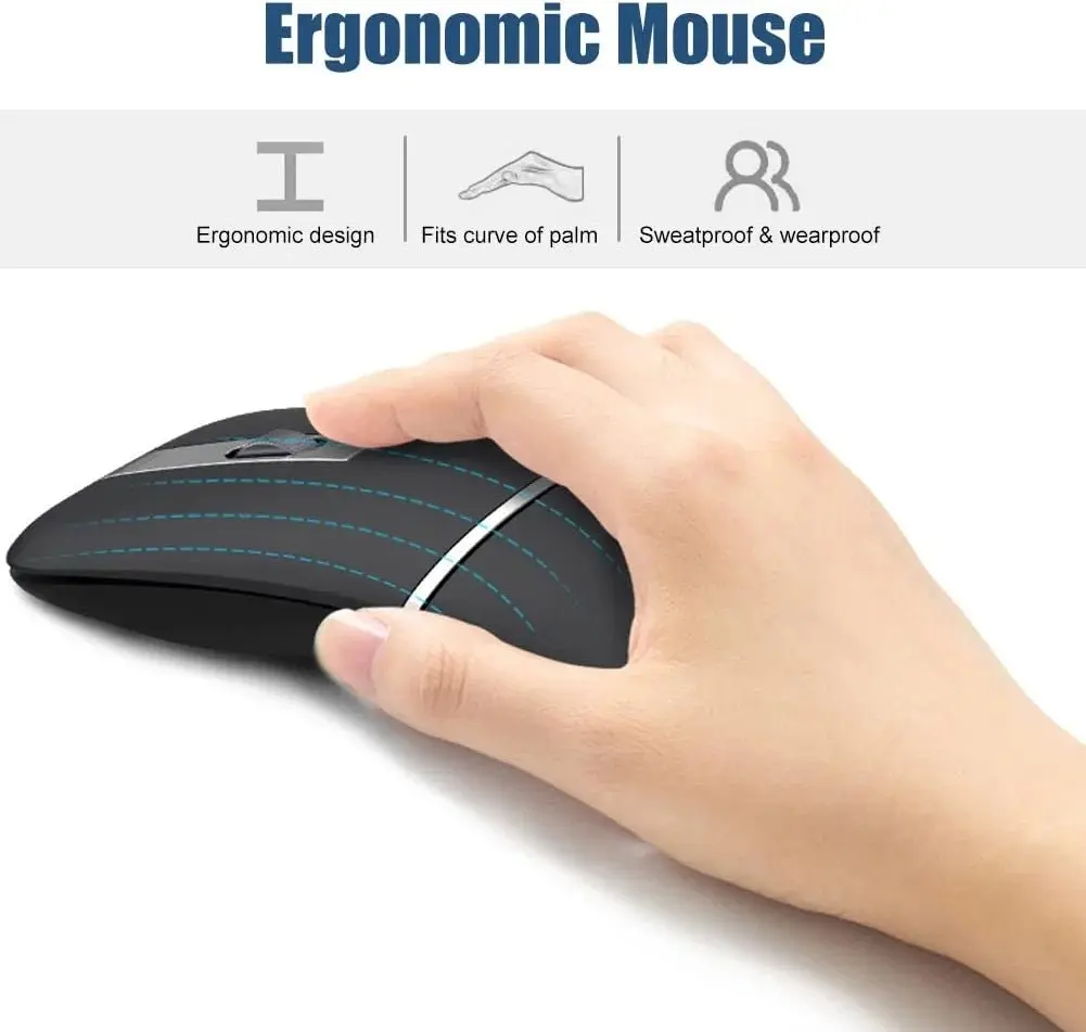 NORMIA RITA Foldable Arc Wireless Mouse Silent Click Bluetooth 2.4Ghz Dual Modes Portable Curved Mouse for Home, Office, Travel