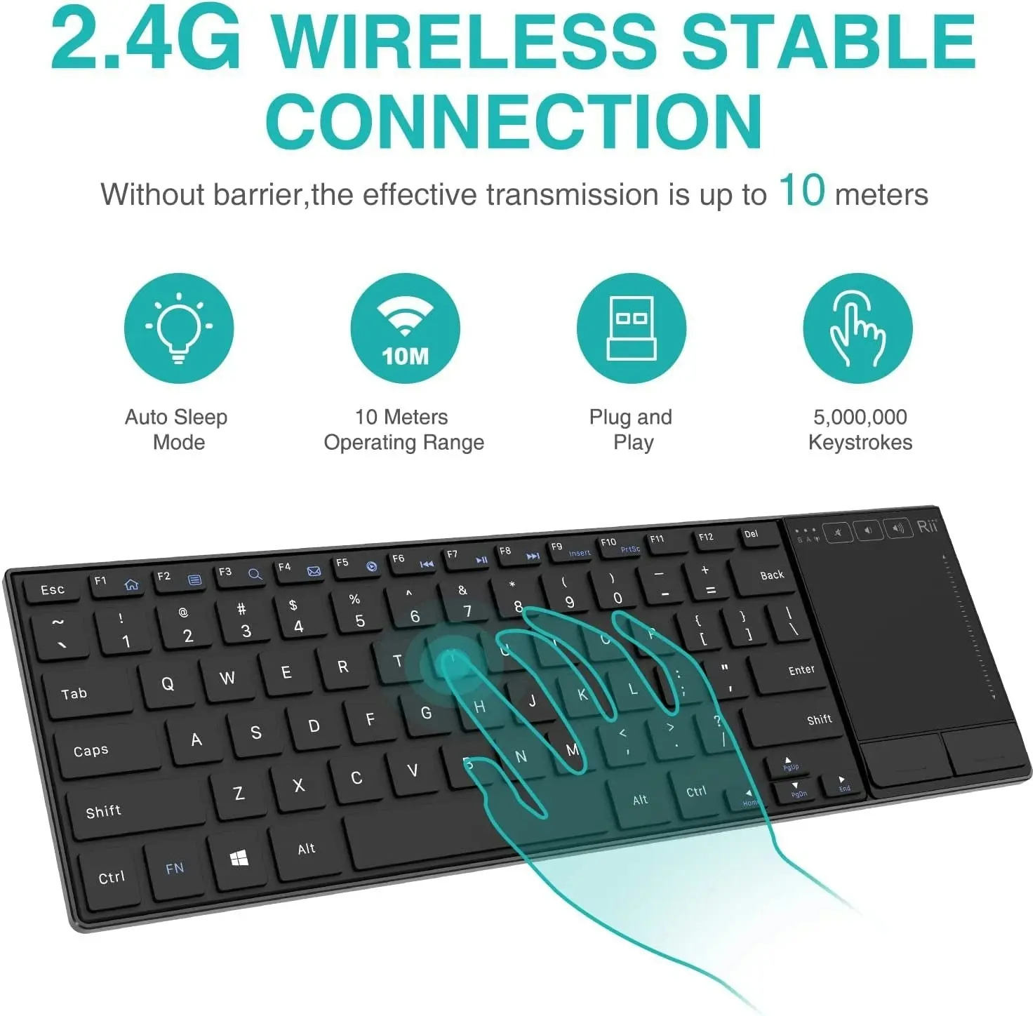 Rii K22 Wireless Keyboard for Windows,Ultra Slim Silent Keyboard with Touchpad,2.4 Ghz Wireless Computer Keyboard,Compatible with PC, Laptop