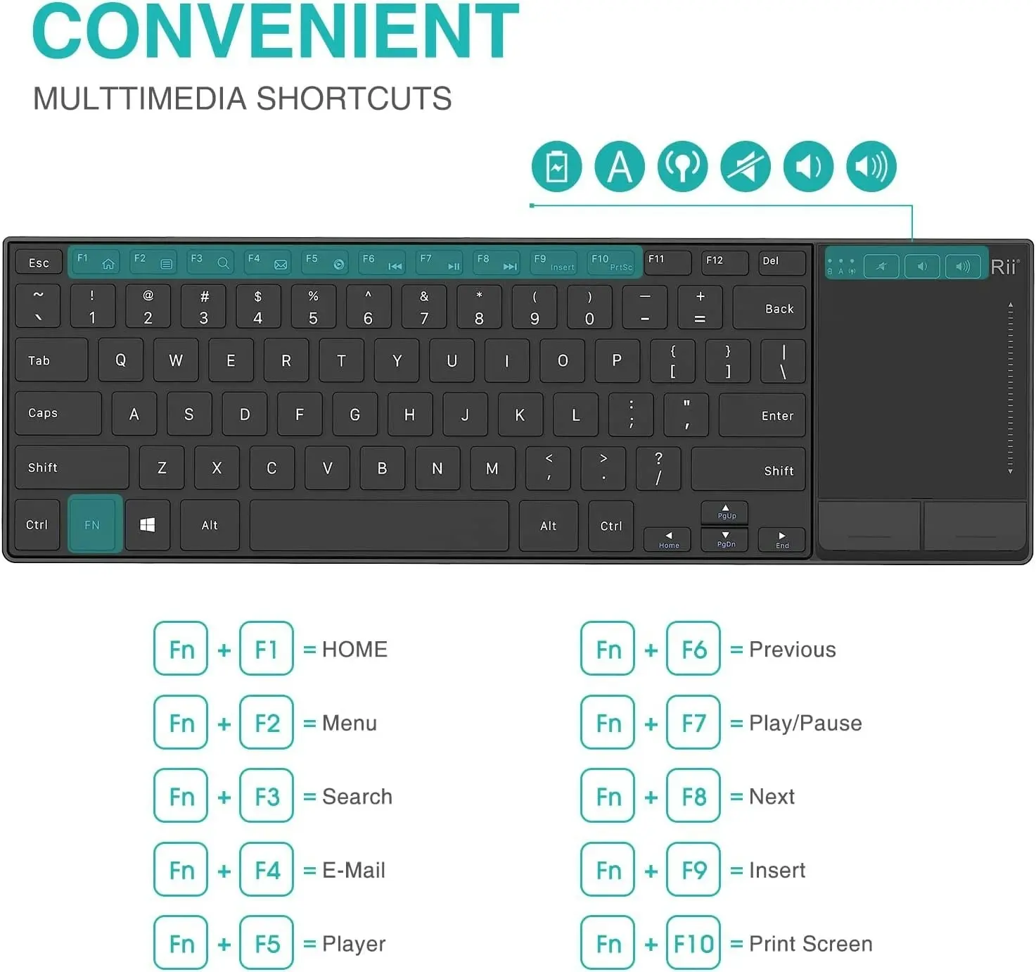 Rii K22 Wireless Keyboard for Windows,Ultra Slim Silent Keyboard with Touchpad,2.4 Ghz Wireless Computer Keyboard,Compatible with PC, Laptop