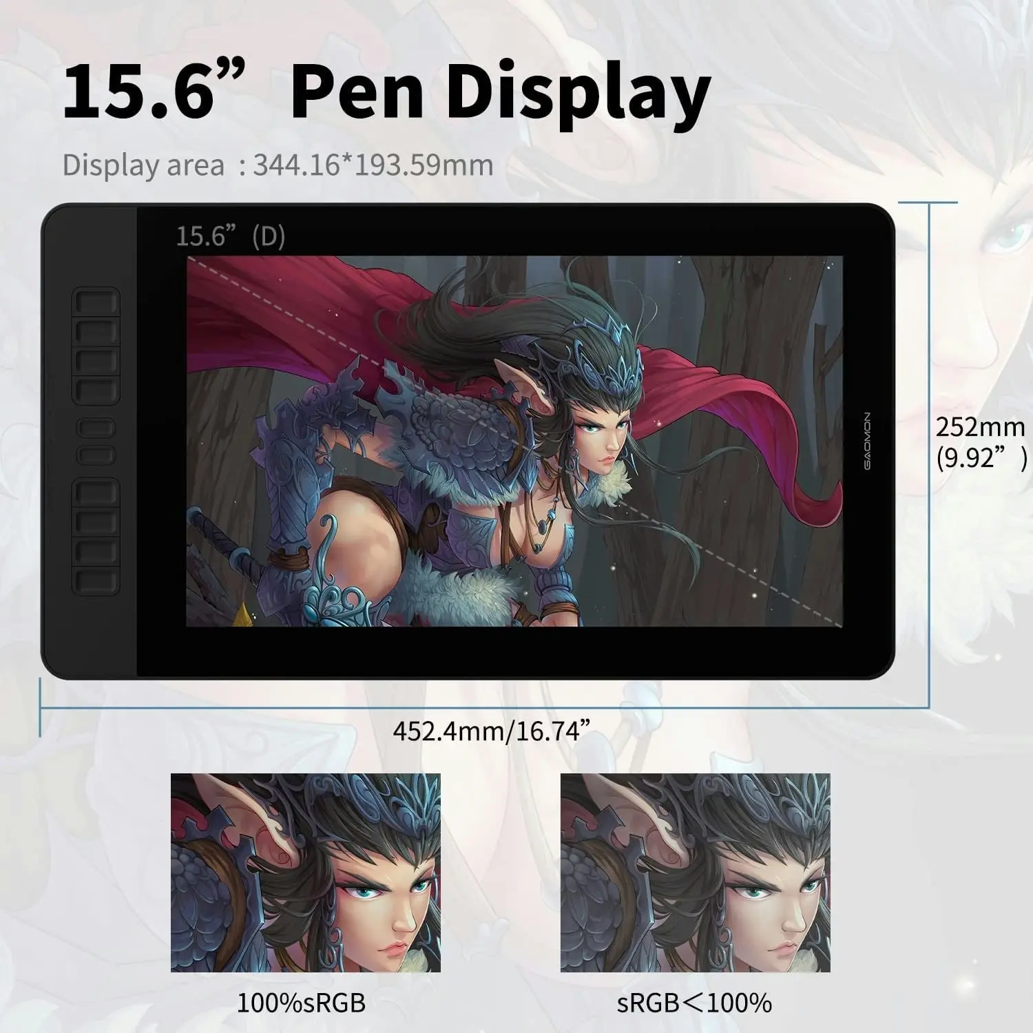 GAOMON PD1560 15.6 Inches 8192 Levels Pen Display with Arm Stand 1920 X 1080 HD IPS Screen Drawing Tablet with 10 Shortcut Keys