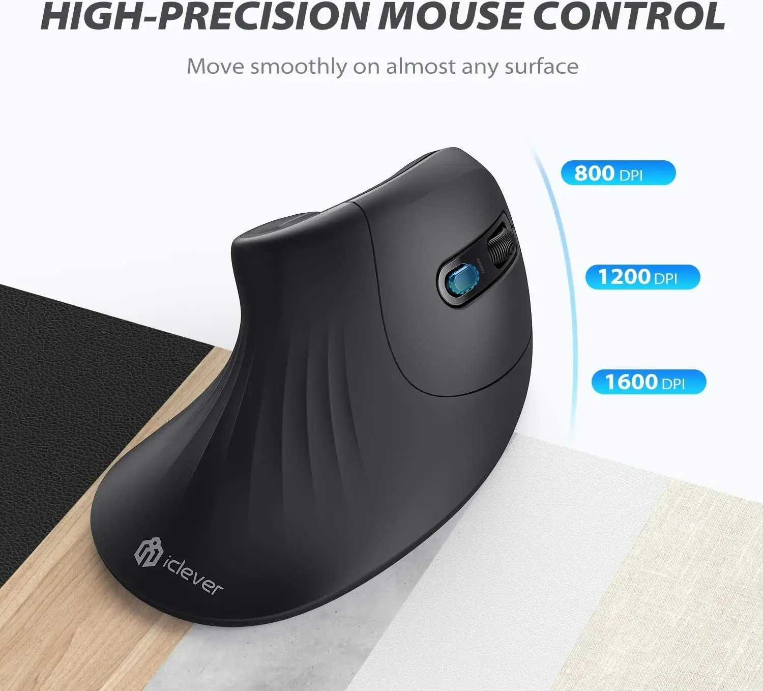 iClever Ergonomic Mouse - Wireless Vertical Mouse 6 Buttons with Adjustable DPI Comfortable 2.4G Optical Vertical Ergonomic Mouse for Mac, PC, Desktop, Laptop