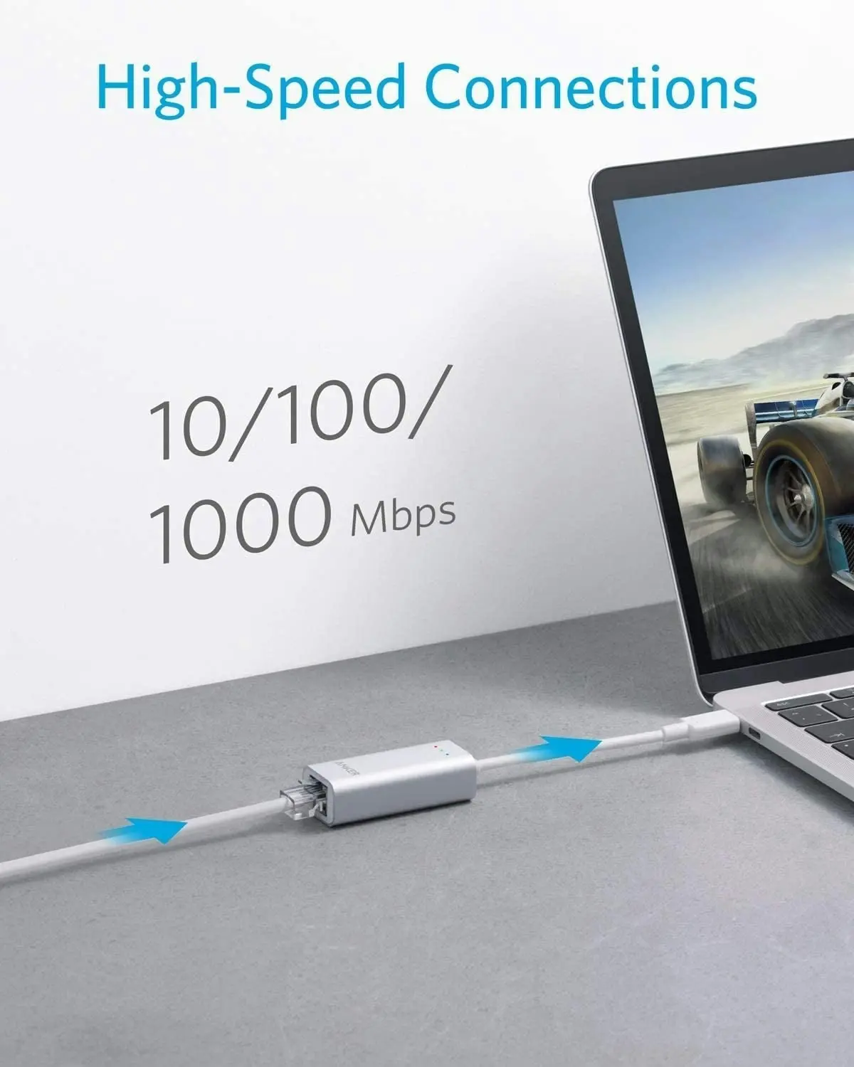 Anker USB C to Gigabit Ethernet Adapter, Aluminum Portable USB C Adapter, for Macbook Pro, Macbook Air 2018 and Later, Ipad Pro 2018 and Later, XPS, and More