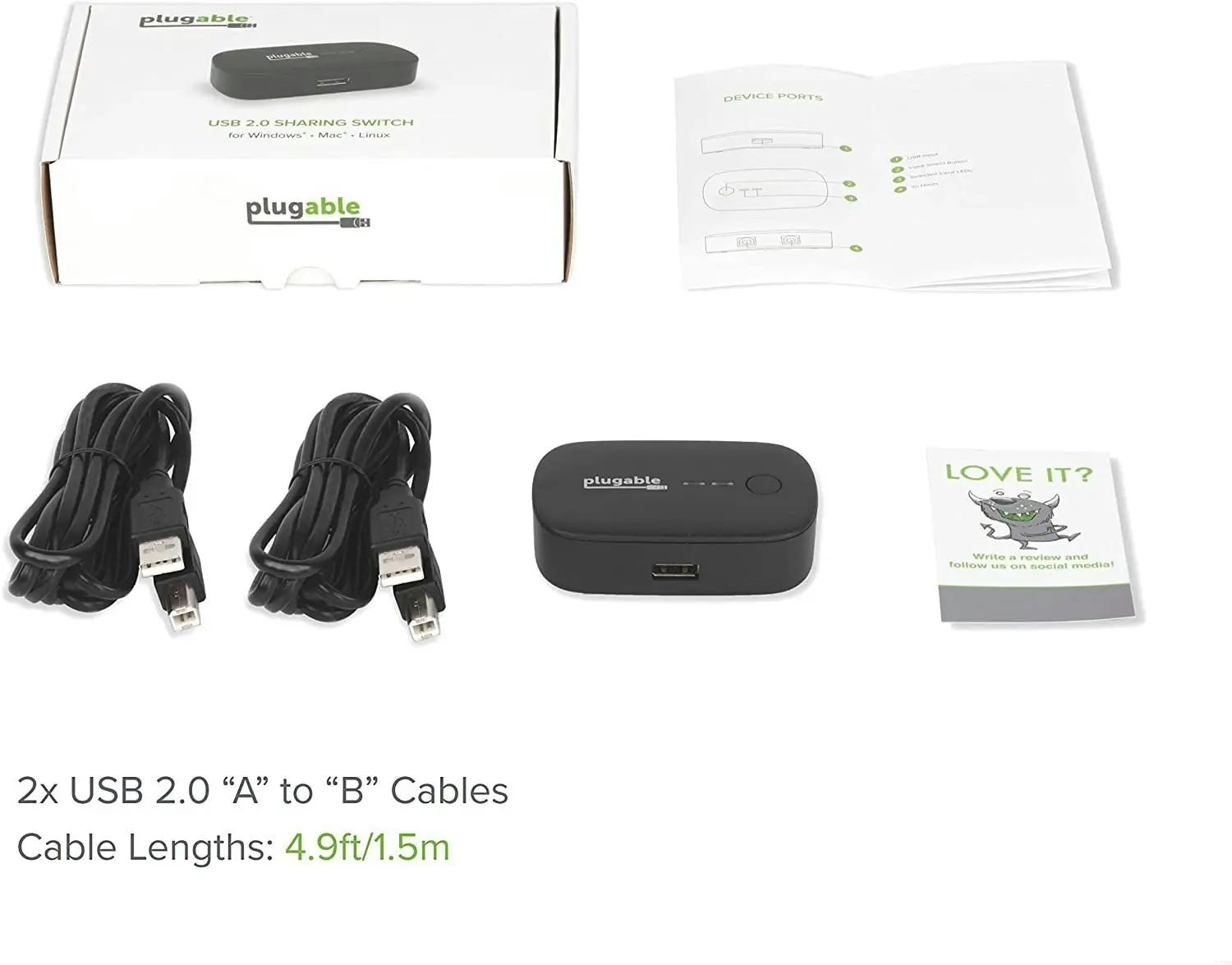 Plugable USB 2.0 Switch for One-Button USB Device Port Sharing between Two Computers (AB Switch)