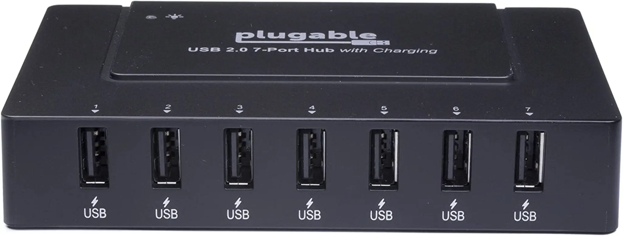 7 Port USB Hub - Plugable USB Charging Station for Multiple Devices and USB 2.0 Data Transfer with a 60W Power Adapter